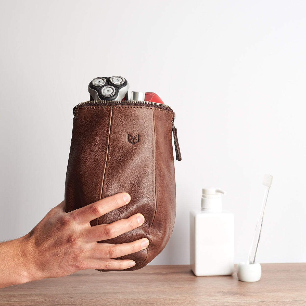 Soft leather. Brown toiletry bag for mens gifts. Handmade leather dopp kit for travel