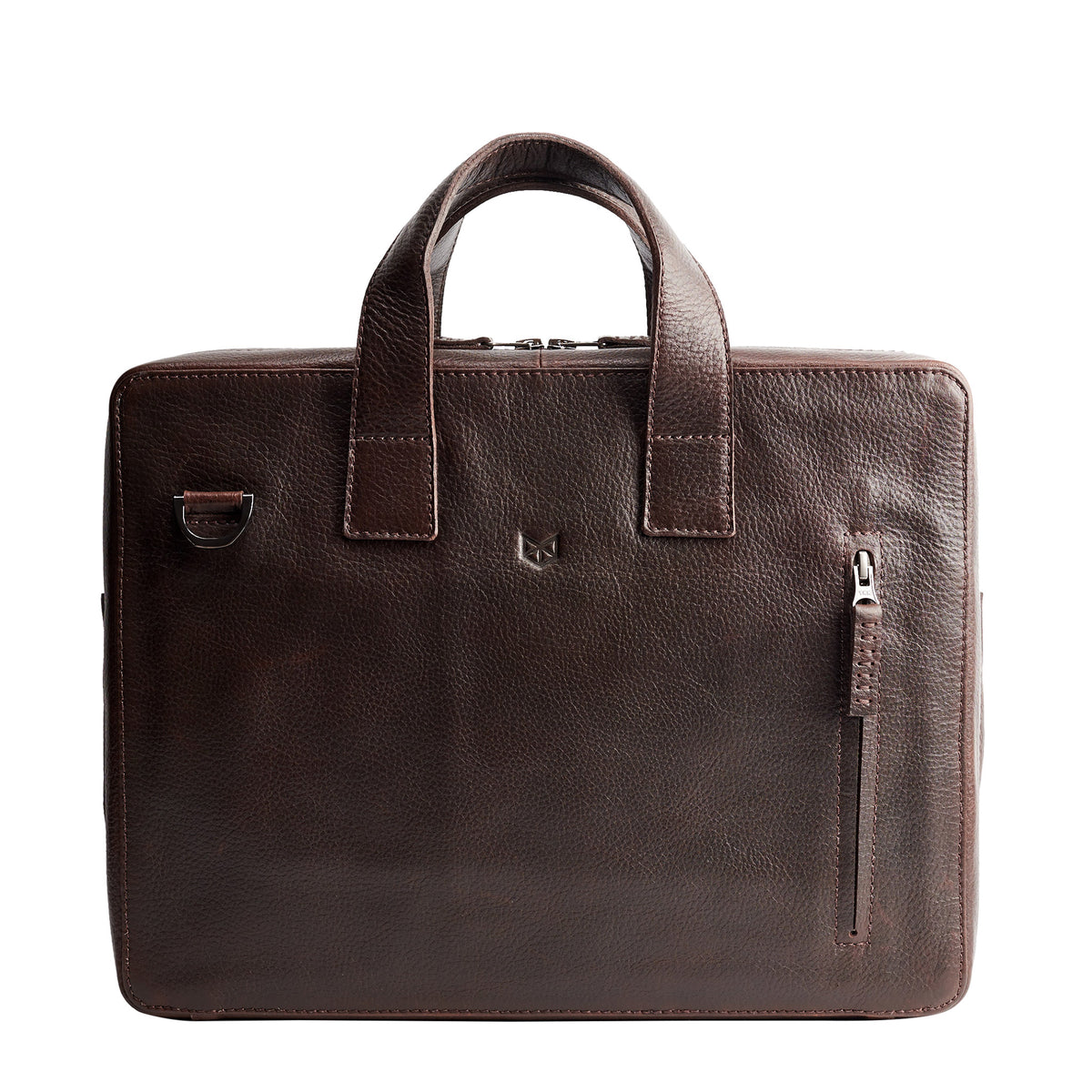 Mens leather briefcase. Dark brown soft slim workbag for mens gifts 