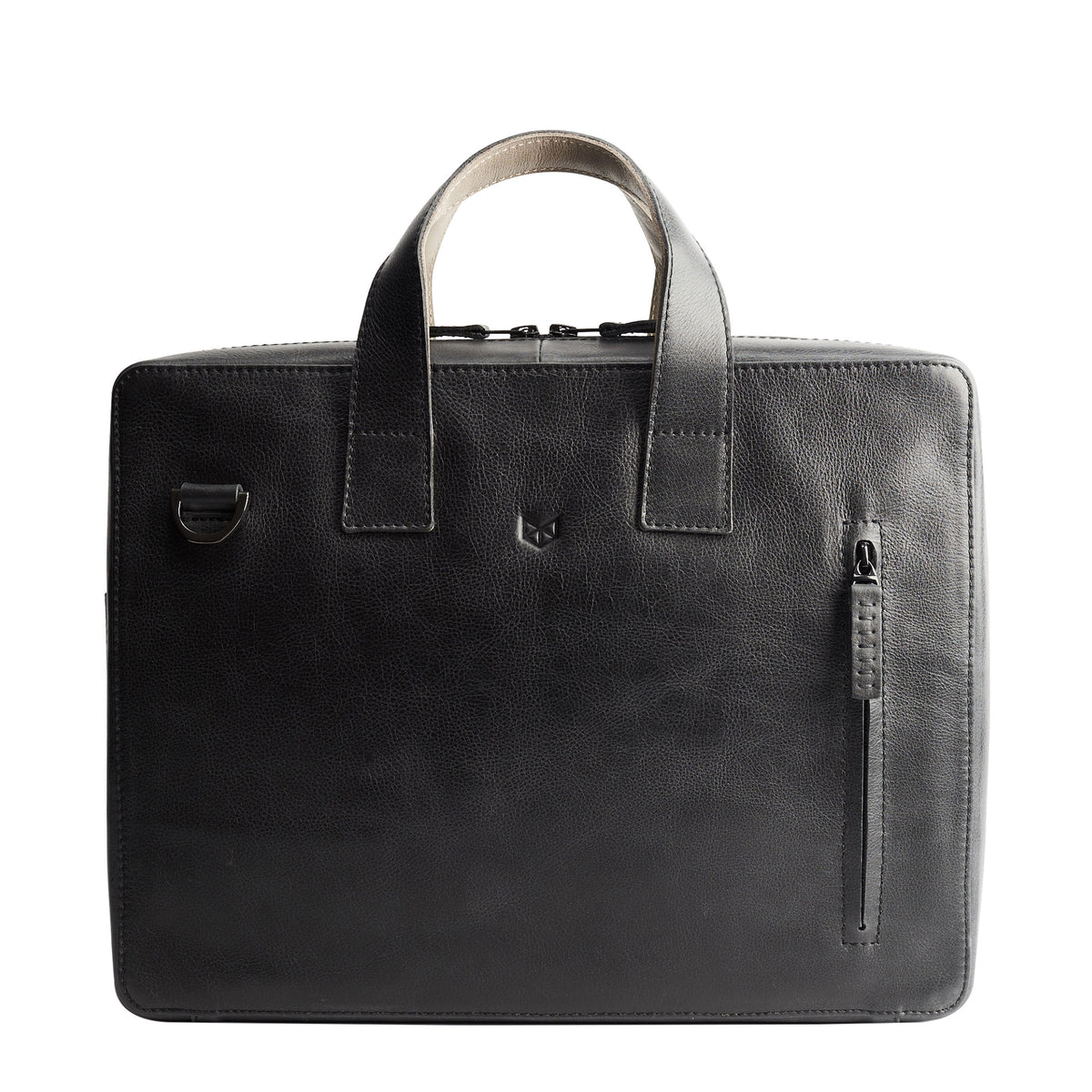 Mens leather briefcase. Black soft slim workbag for mens gifts 
