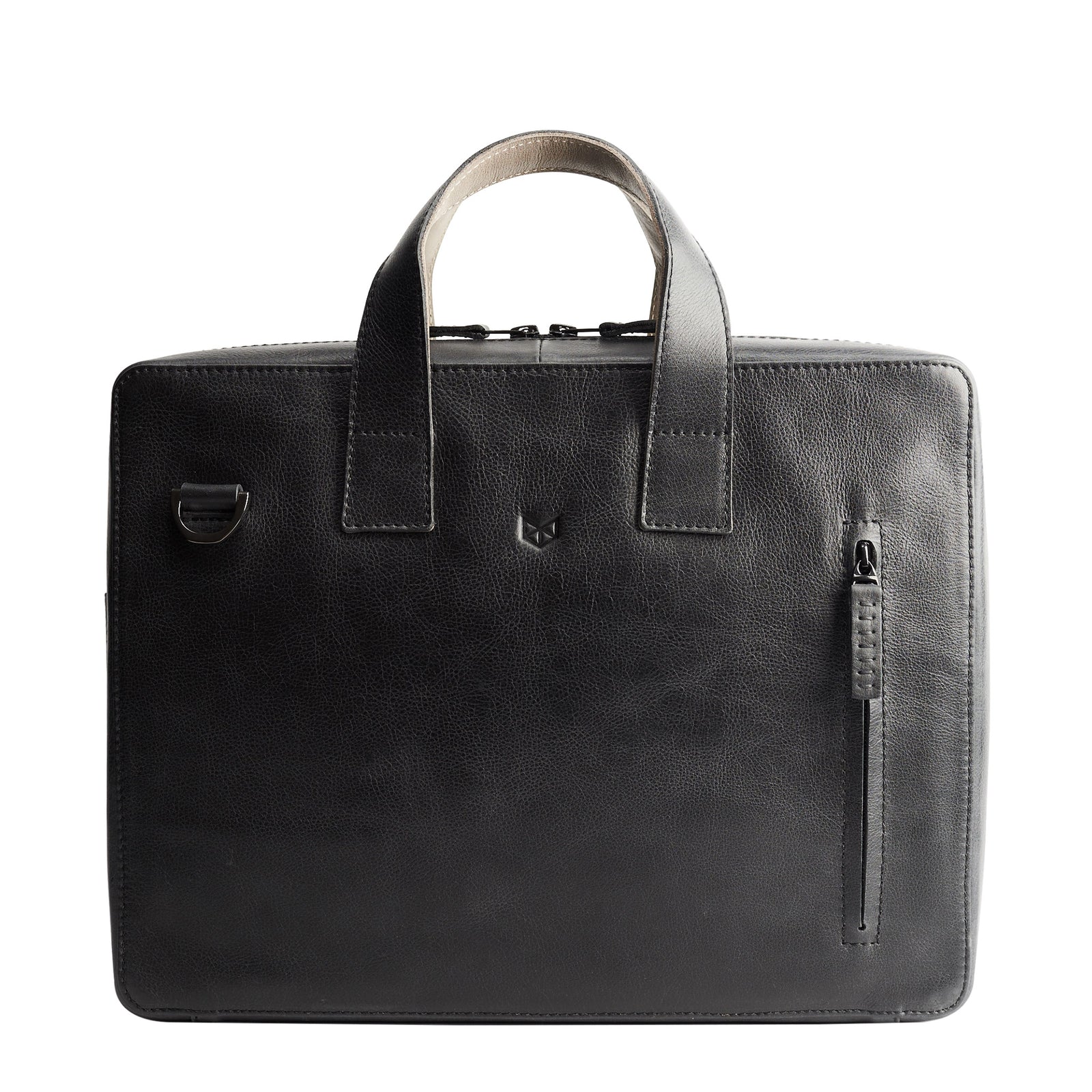 Mens leather briefcase. Black soft slim workbag for mens gifts 