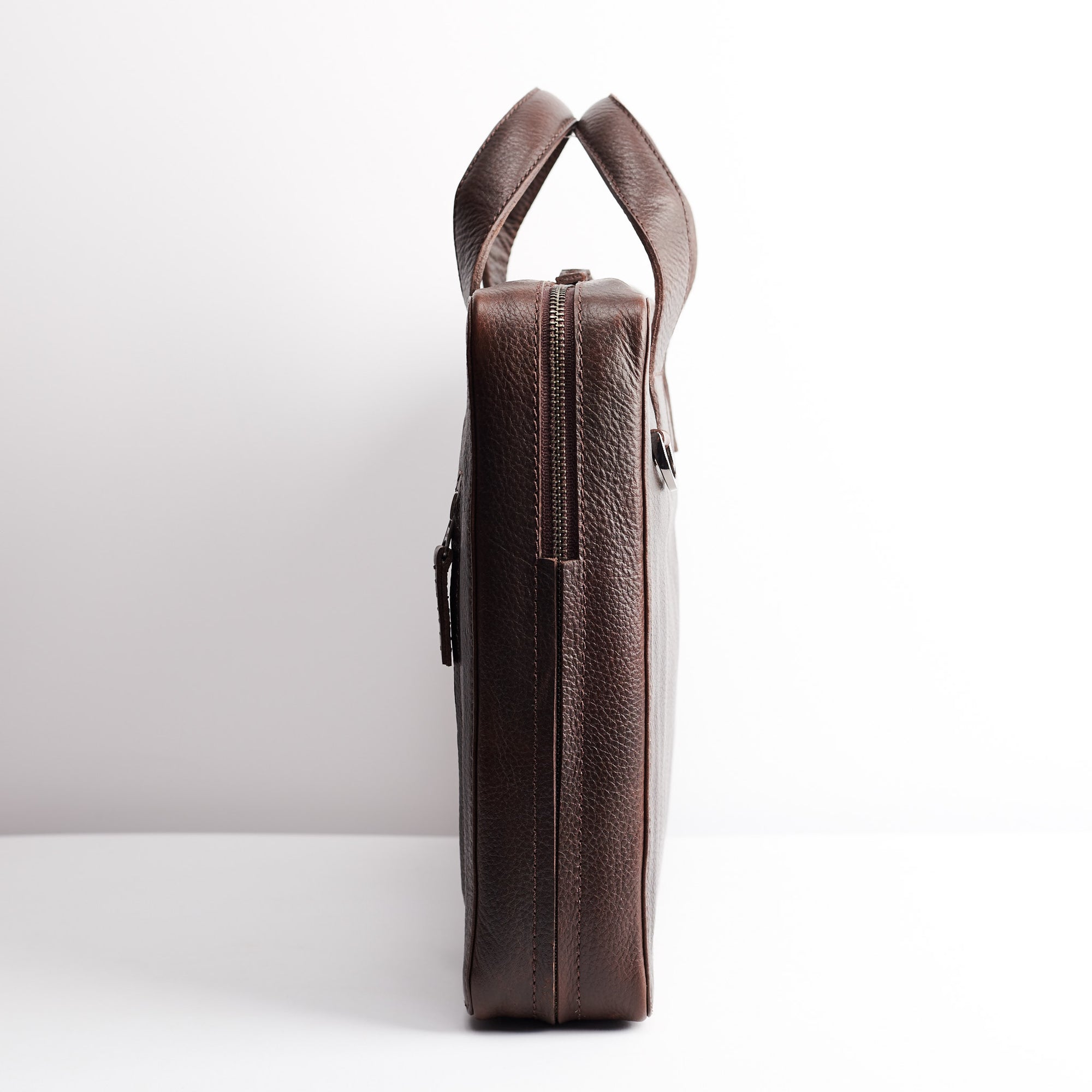 Mens leather briefcase. Dark brown soft slim workbag for mens gifts 