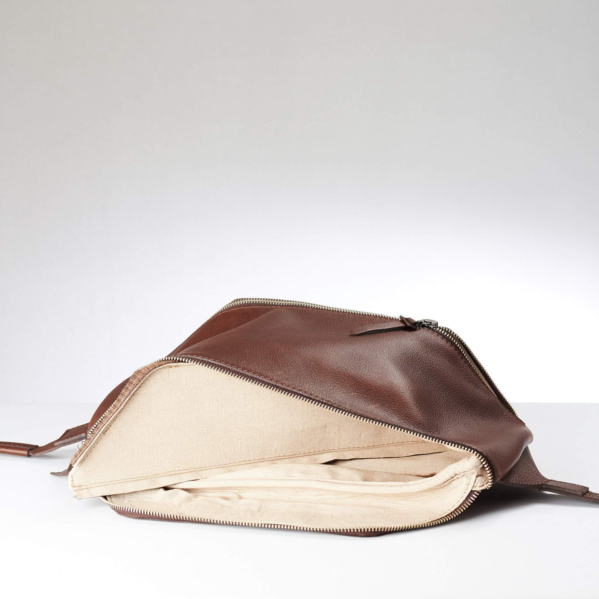 Shoulder bag interior detachable divider. Fenek Sling Bag Brown by Capra Leather