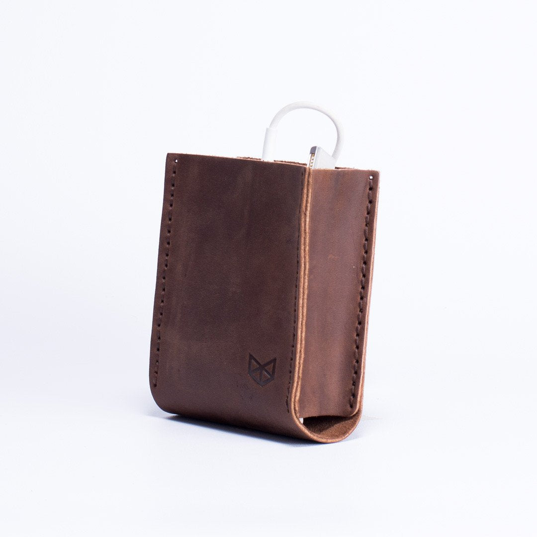 Brown Apple charger leather bag. Office supplies. Cable organizers. Macbook Pro charger leather bag for mens gifts 