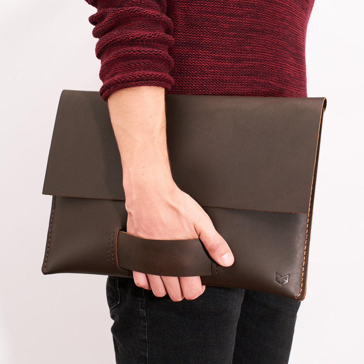 leather carrying suede textured handle. Macbook pro touch bar sleeve