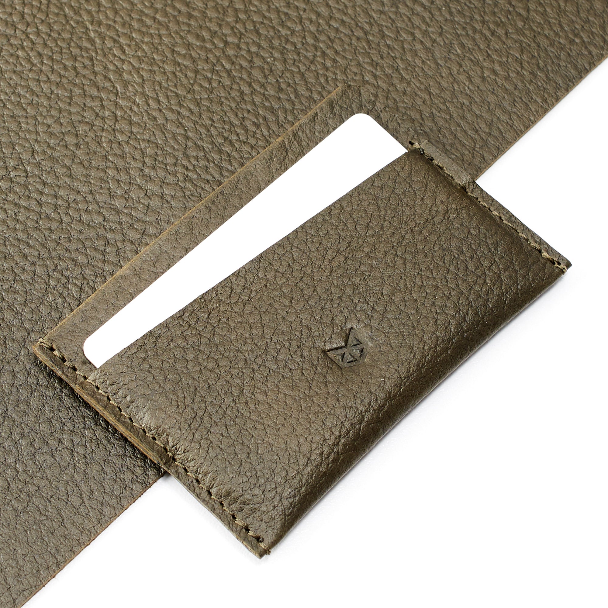 Green leather handmade card holder that fits up to 6 cards