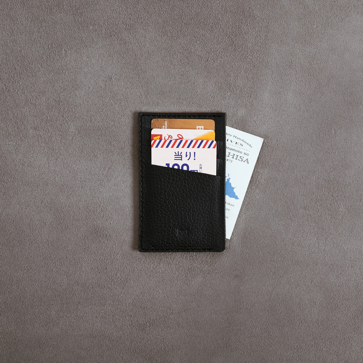 Front with Business Cards. Card Holder Wallet Tan by Capra Leather