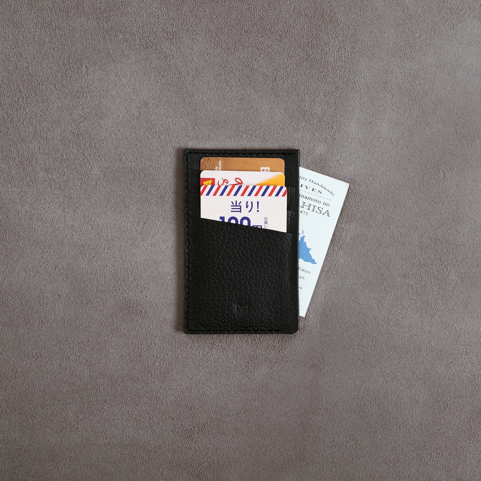 Front with Business Cards. Card Holder Wallet Tan by Capra Leather