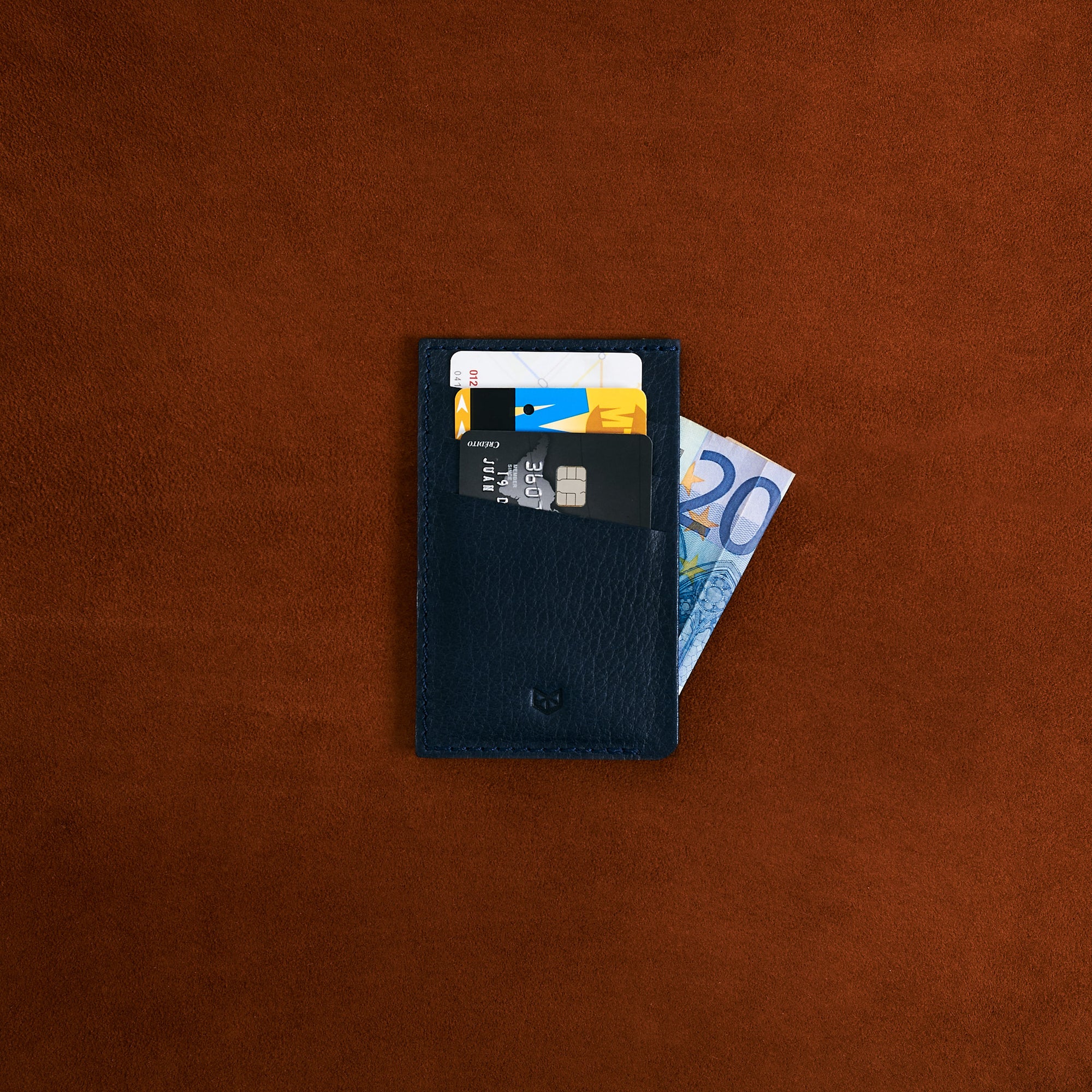 Front with Credit Cards. Card Holder Wallet Blue by Capra Leather