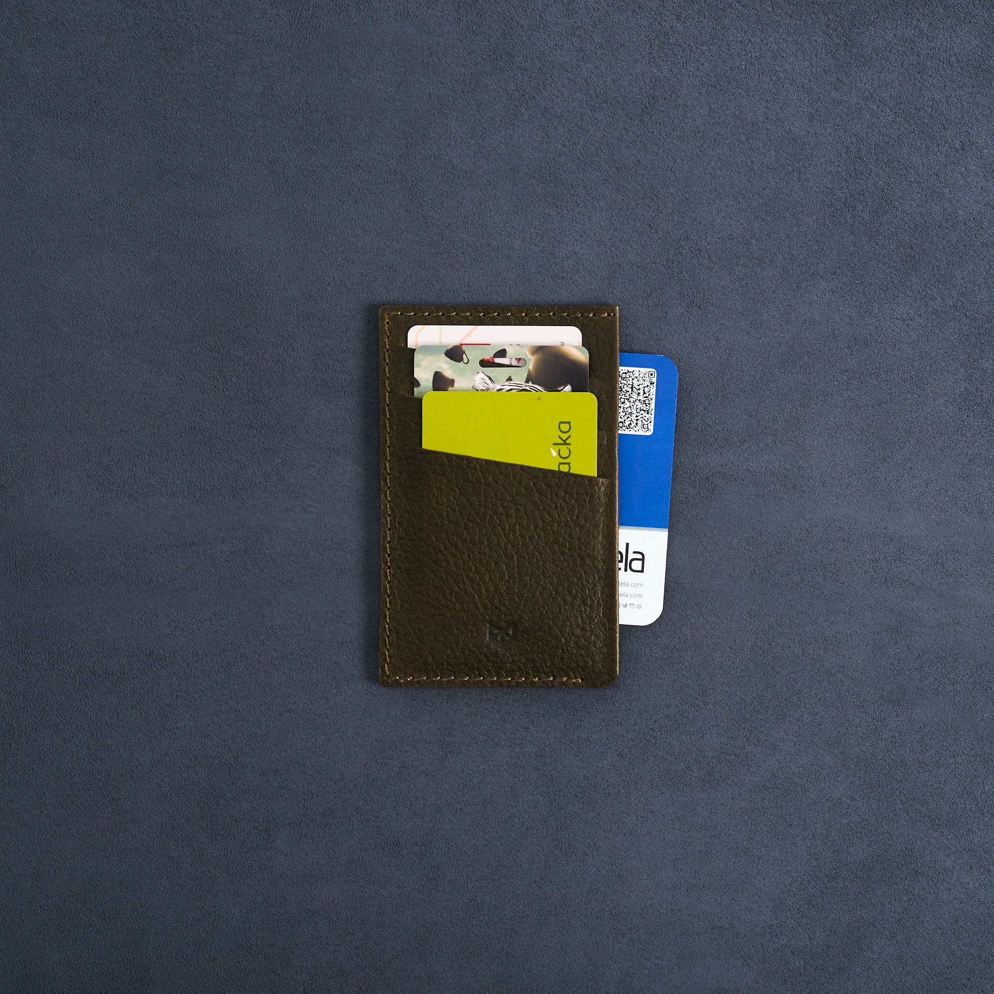 Front with ID Cards. Card Holder Wallet Green by Capra Leather