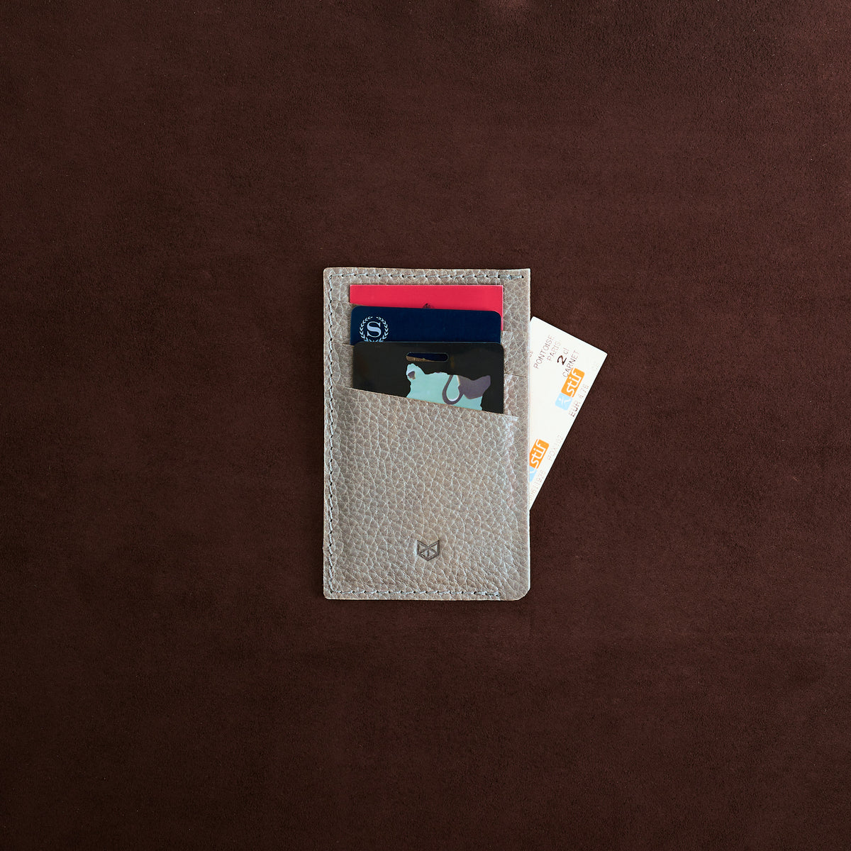 Front with Business Cards. Card Holder Wallet Grey by Capra Leather