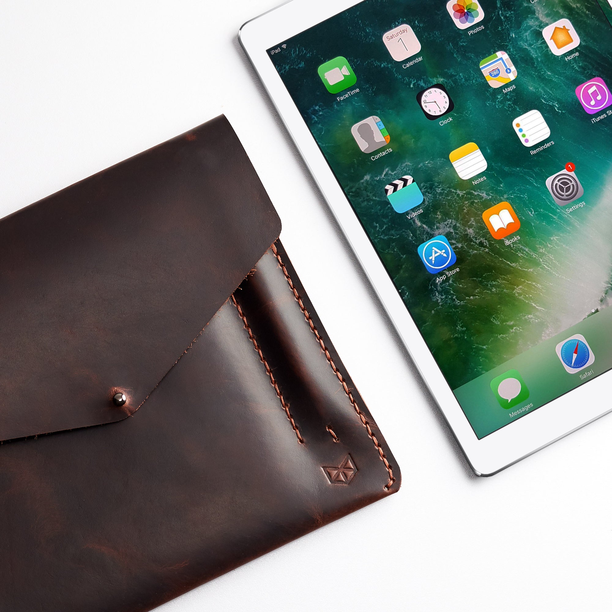 Apple Accessories. iPad Sleeve. iPad Leather Case Distressed Cognac With Apple Pencil Holder by Capra Leather