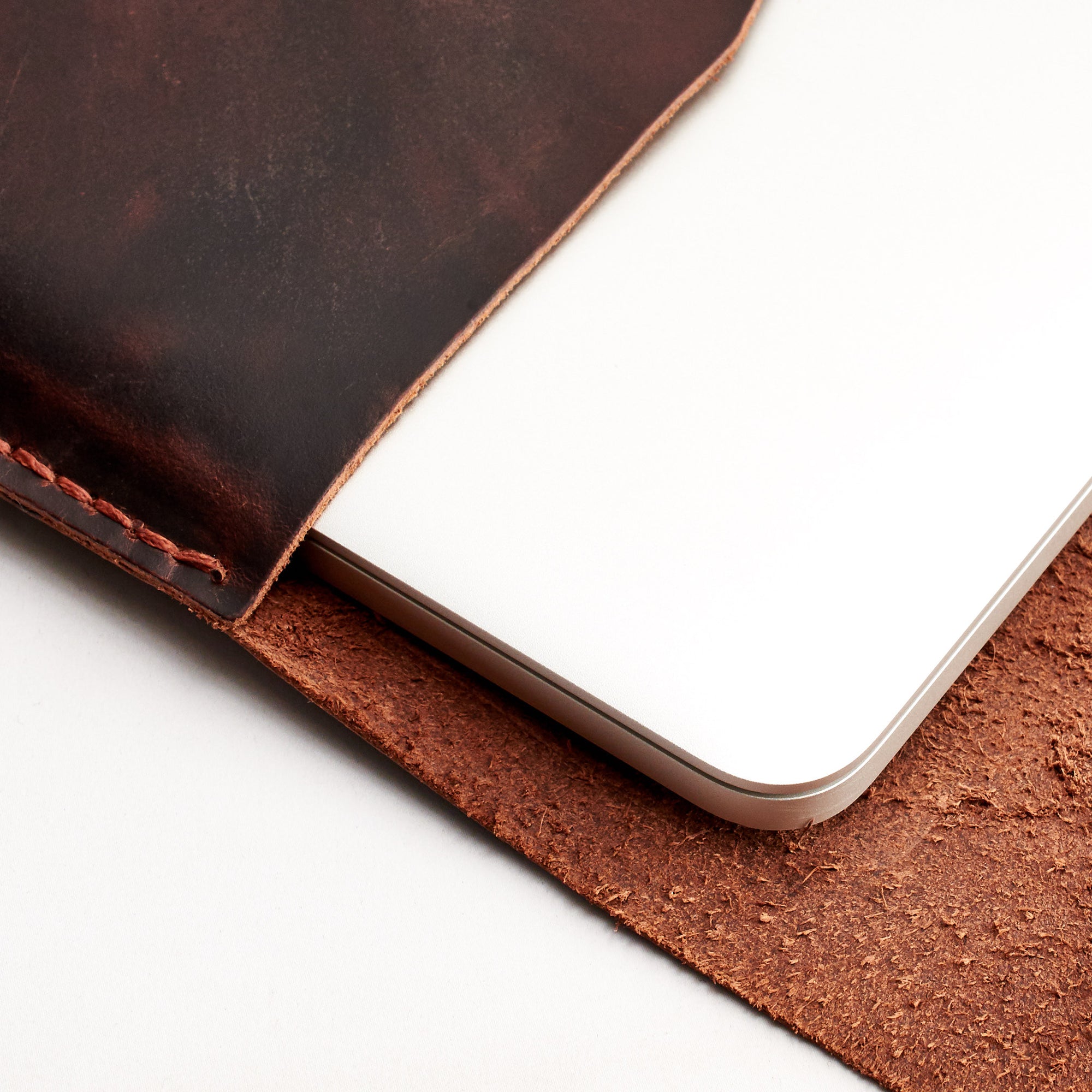 Soft Interior. Distressed Cognac Leather MacBook Case. MacBook Sleeve by Capra Leather