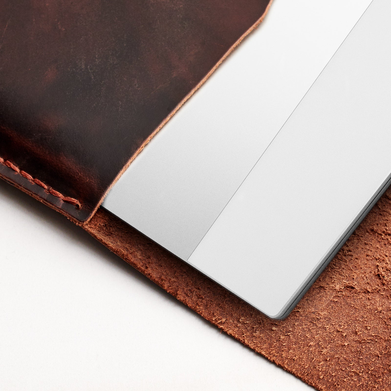 Pixelbook Go soft interior. Pixelbook sleeve case handstitch by Capra Leather