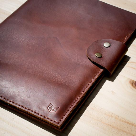 Brown Document Portfolio with Pockets for iPhone, A4 &amp; Letter Papers Men Leather Legal Pad, Mens Gift.