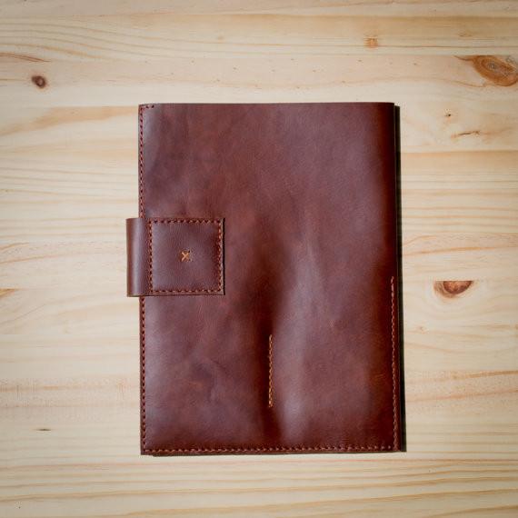 Back. Handmade leather portfolio stitched by hand. Handmade designer document legal pad