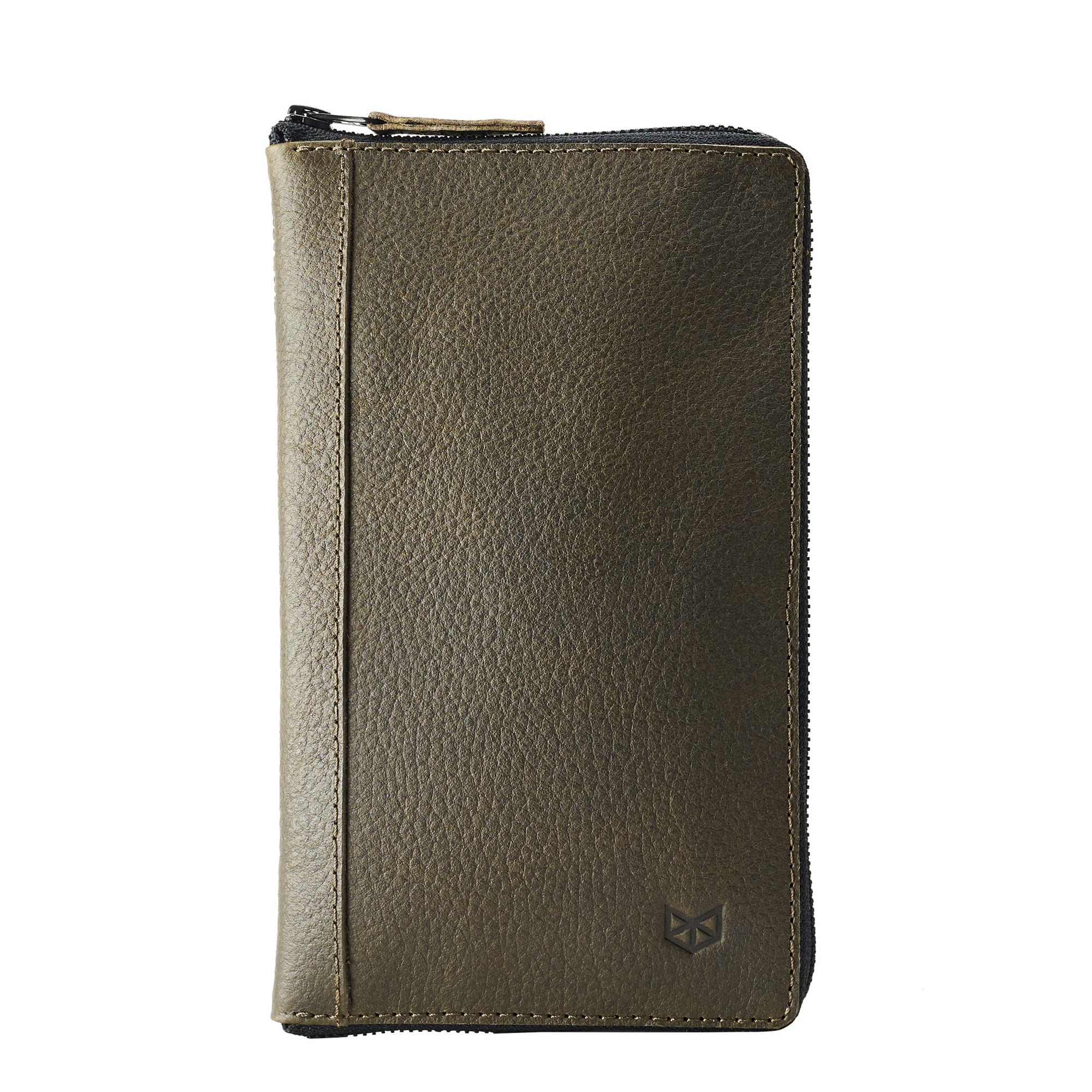 Front. Green Passport Holder for travelers, document organizer, travel journal by Capra Leather