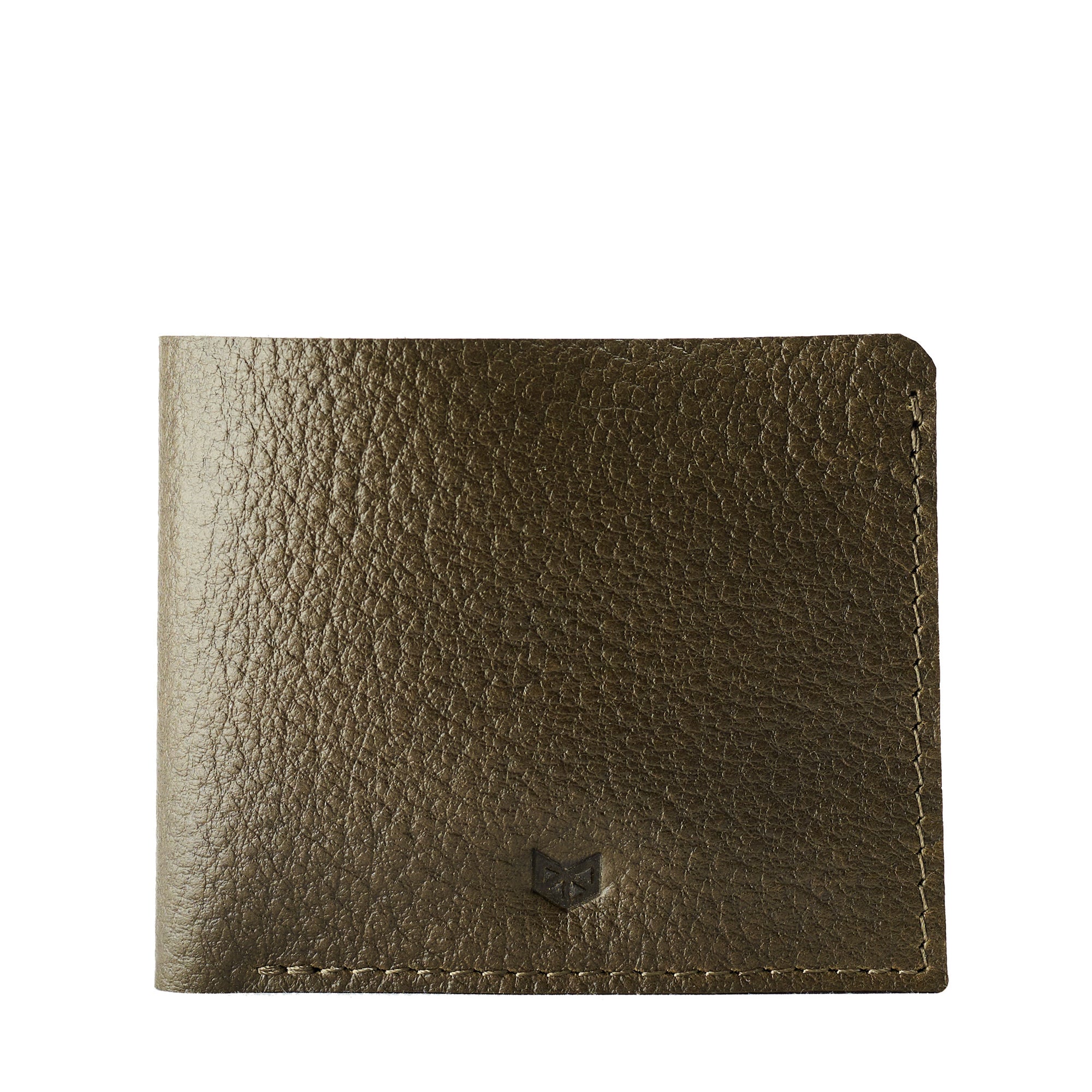 Leather dark green slim wallet, minimalist bifold for mens gifts