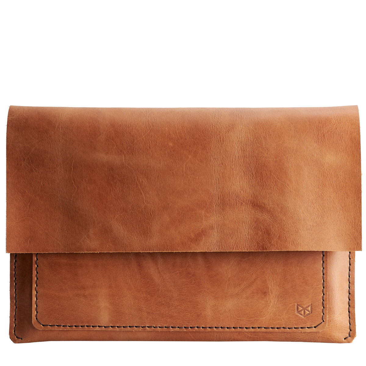 Closed. Tan Leather MacBook Case. Postman MacBook Sleeve by Capra Leather