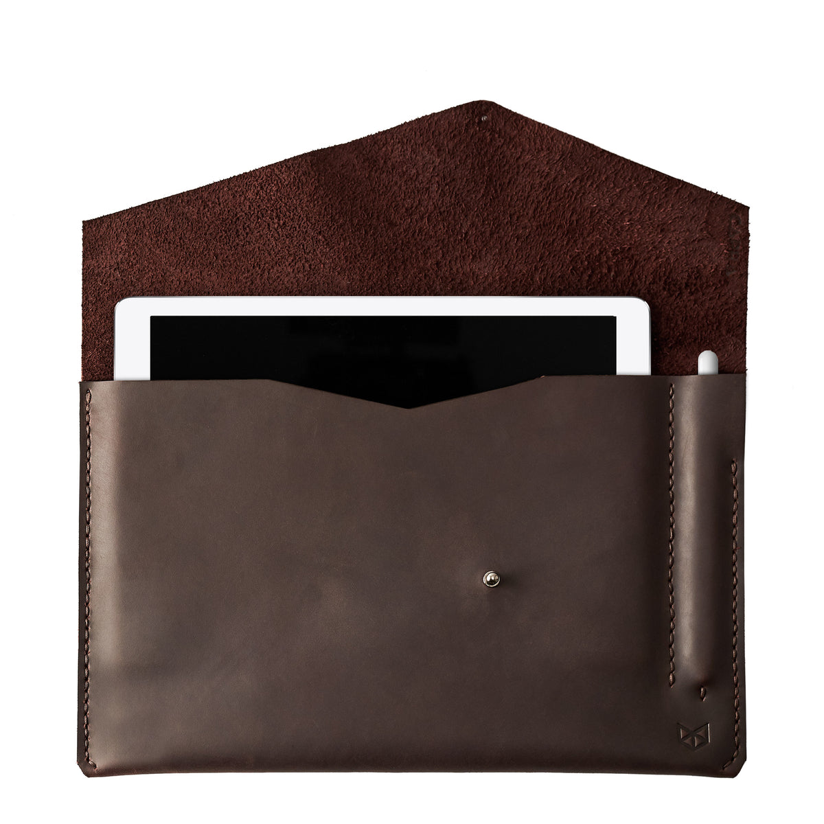Dark brown leather sleeve for Pixel Slate. Mens gifts