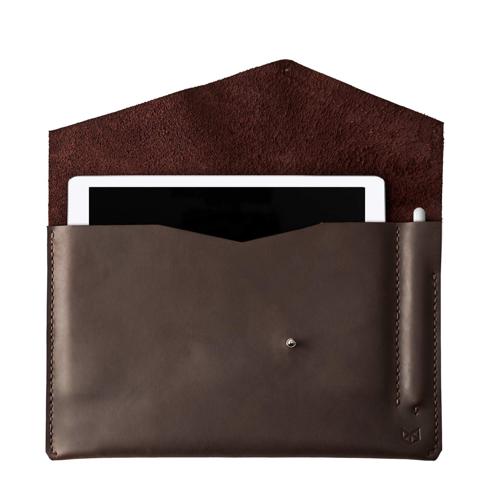 Dark brown leather sleeve for Pixel Slate. Mens gifts