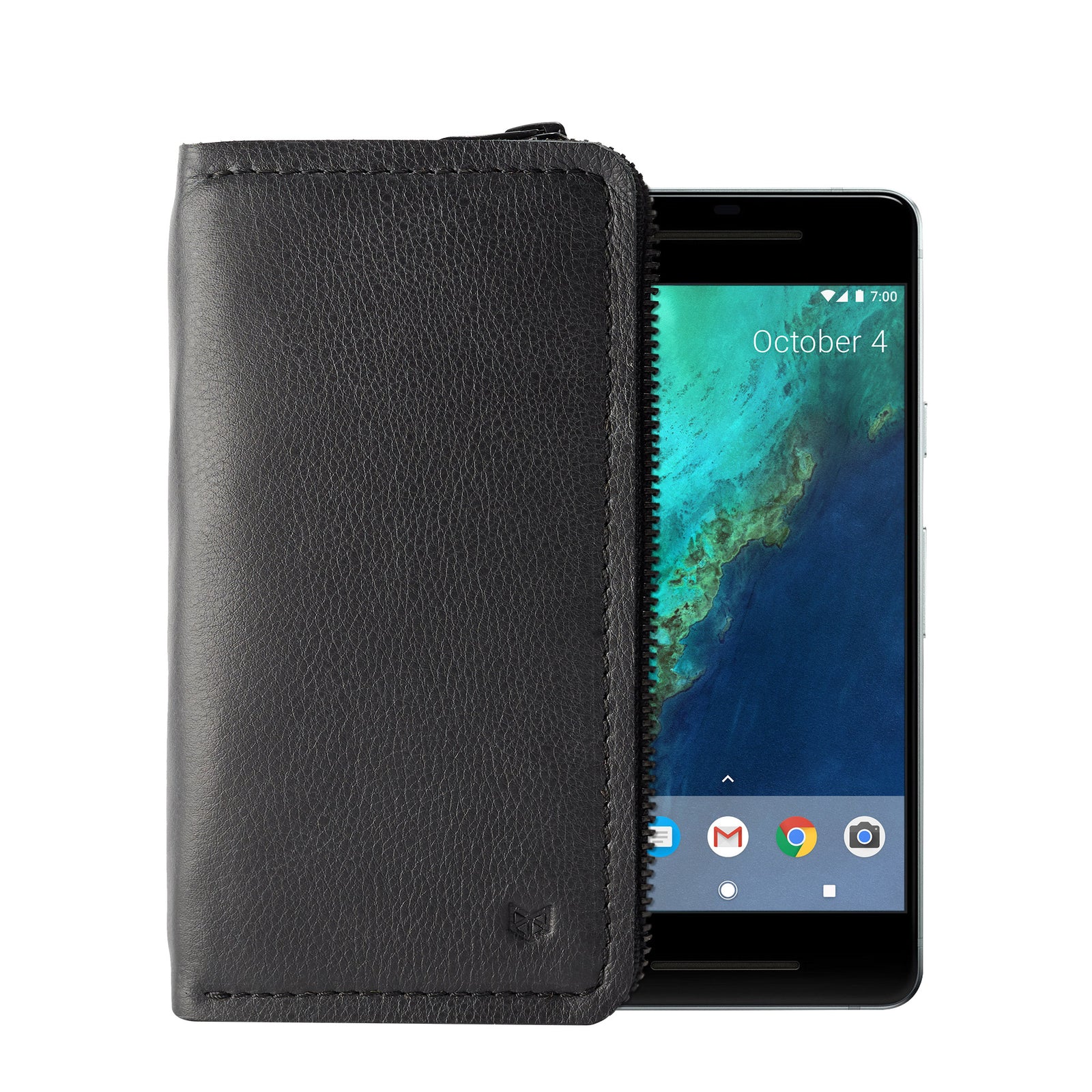 Cover. Black carefully handcrafted leather case stand wallet for new Google Pixel 2 and 2 XL. Men's Pixel sleeve with card holder.