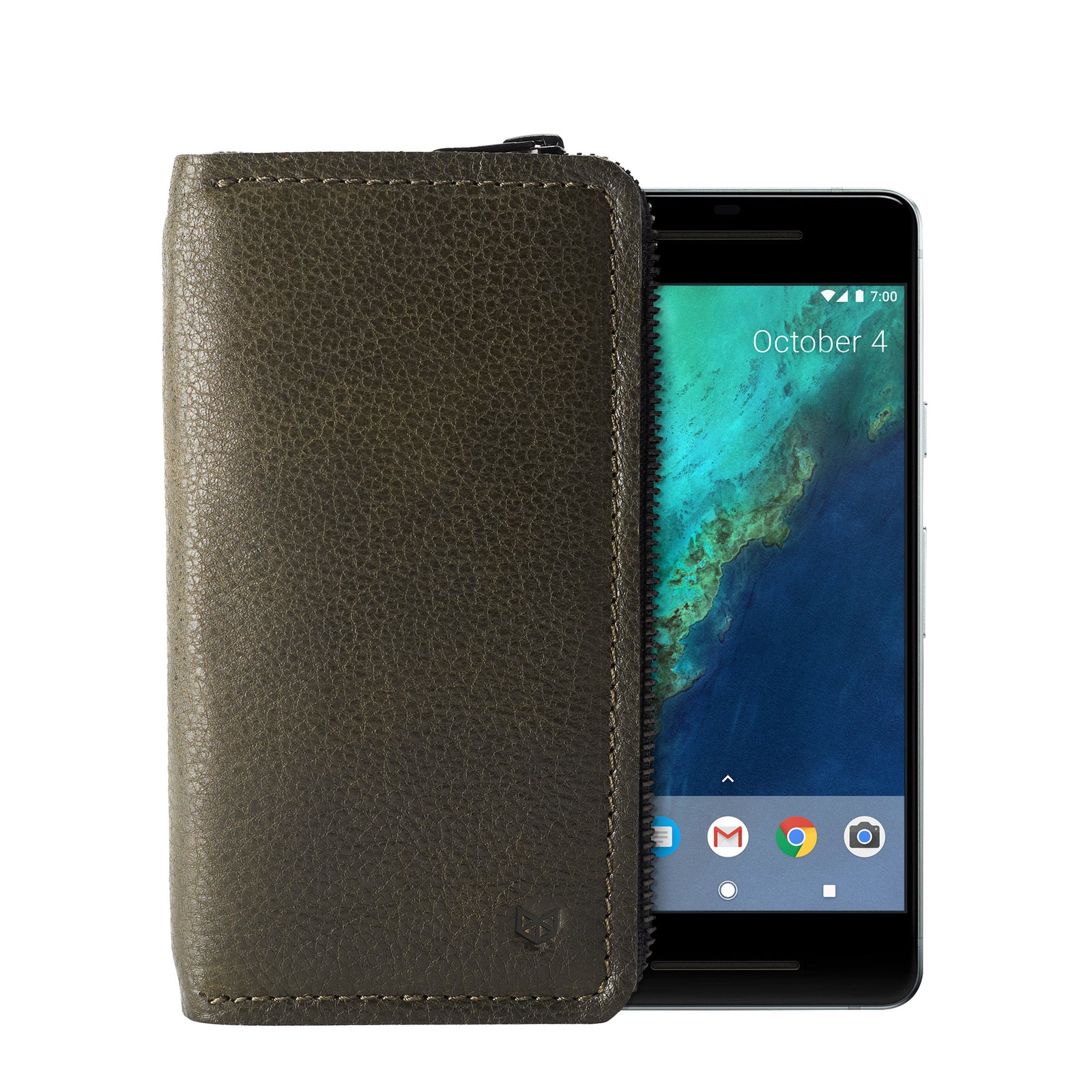 Cover. Green carefully handcrafted leather case stand wallet for new Google Pixel 2 and 2 XL. Men's Pixel sleeve with card holder.