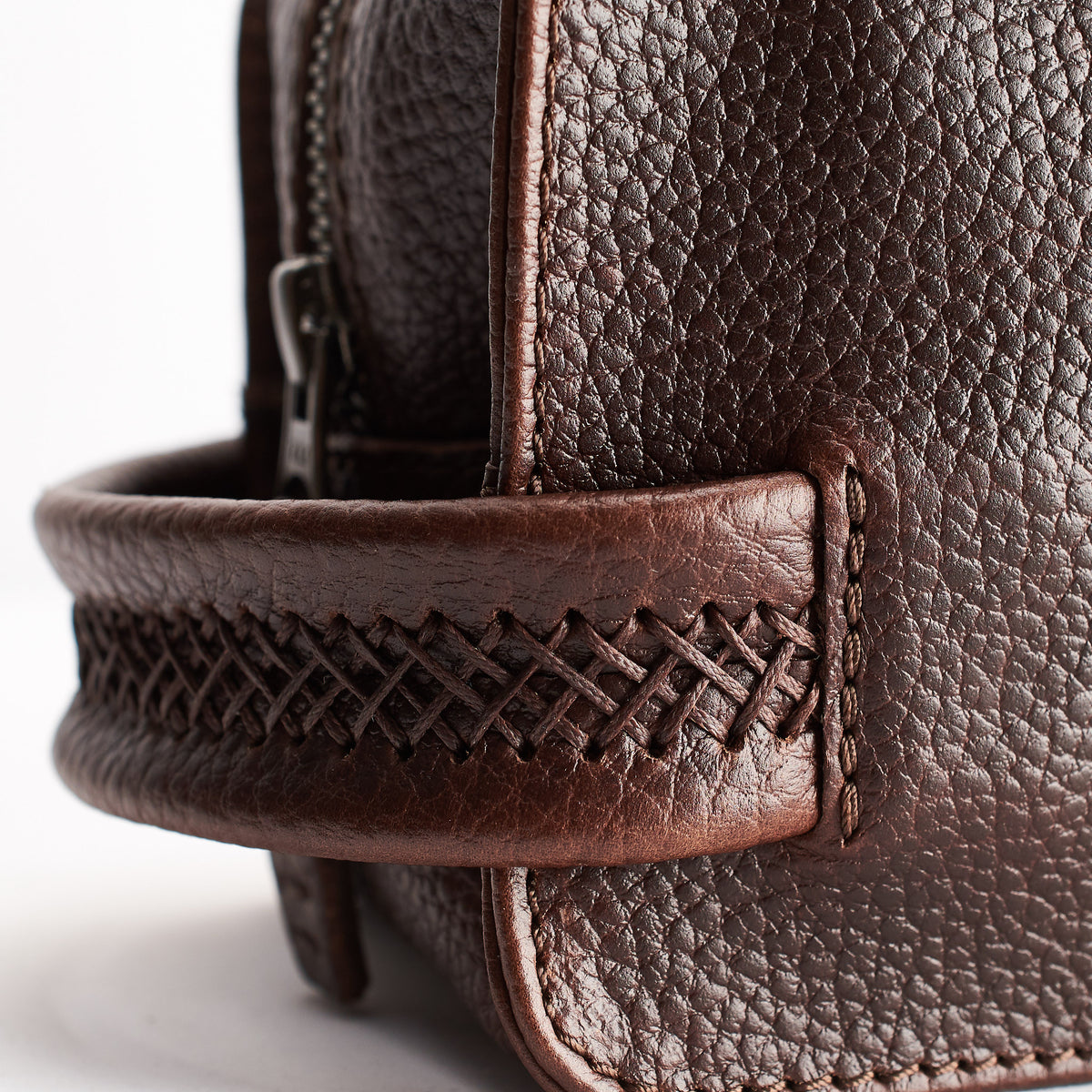 Double tone leather. Dark Brown leather toiletry, shaving bag with hand stitched handle. Groomsmen gifts