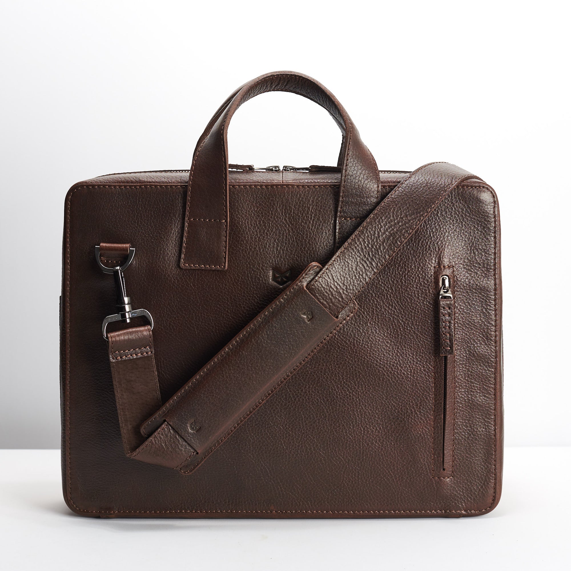 Extra padded shoulder strap. Dark brown leather briefcase, Macbook Pro 13inch 15inch inside pocket