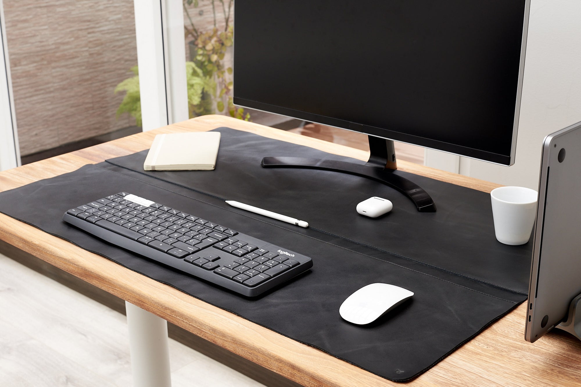 Angle view. Desk Pad Black by Capra Leather