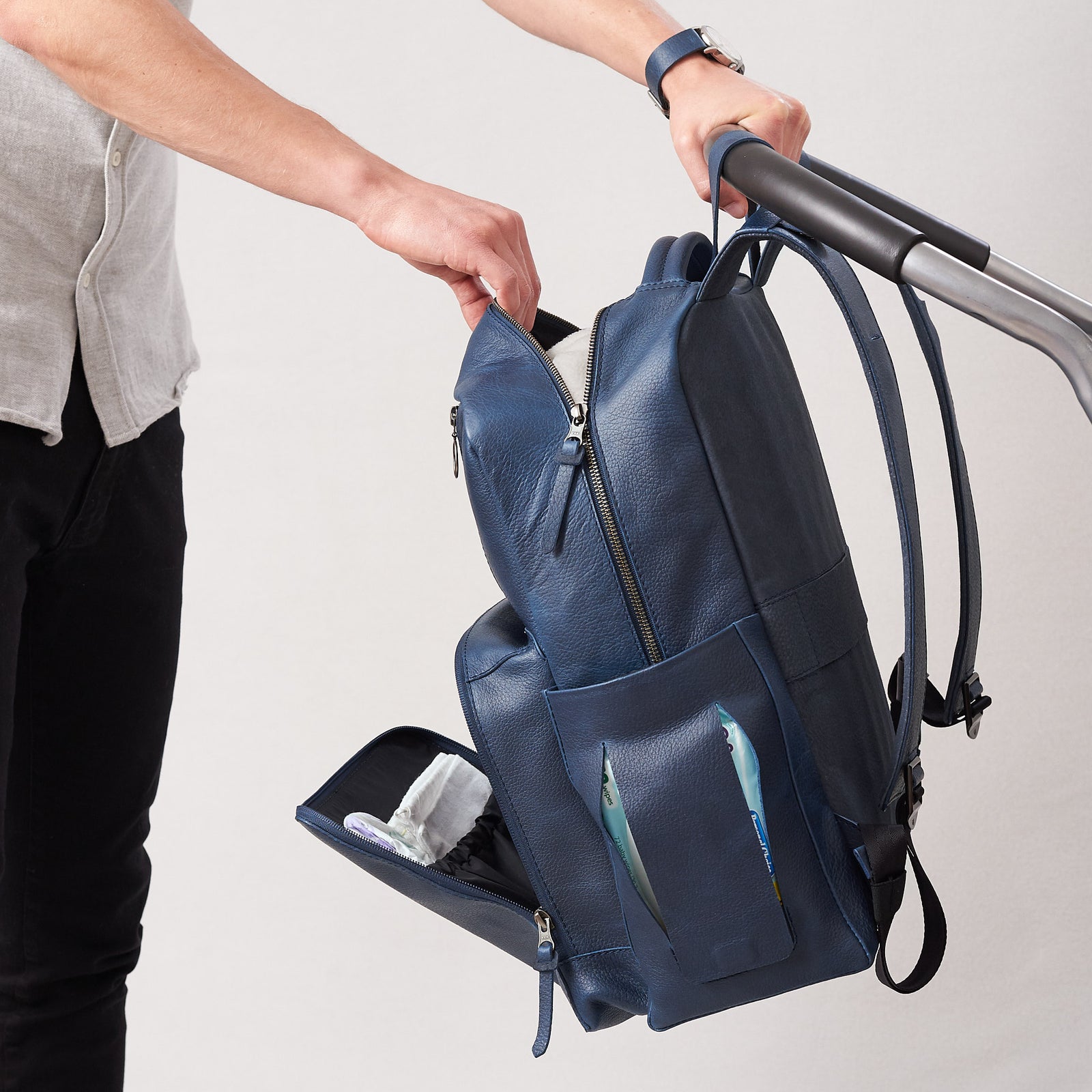mens diaper bag backpack navy by capra leather