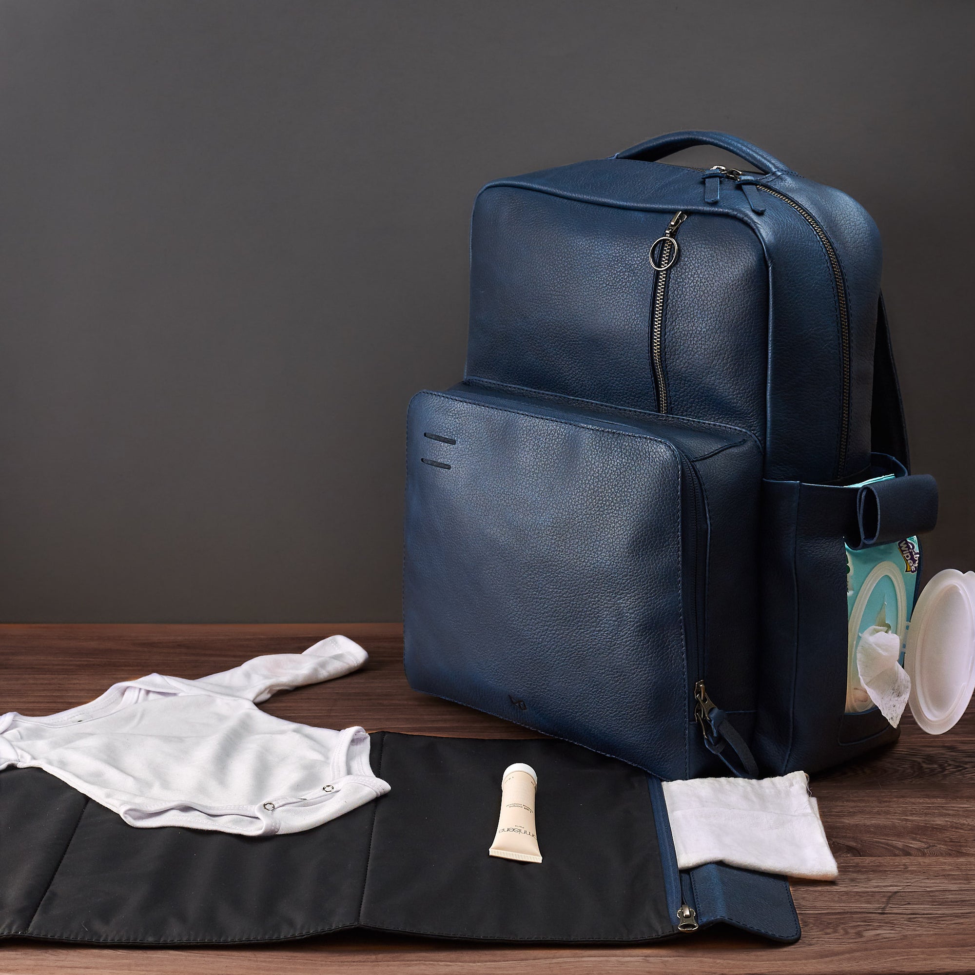 diaper bag backpack navy by capra leather