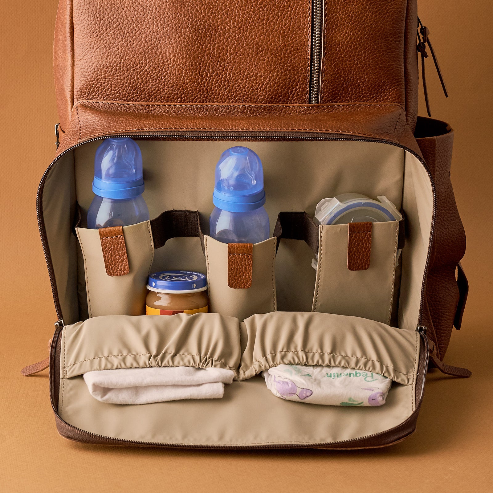 leather diaper bag backpack tan by capra