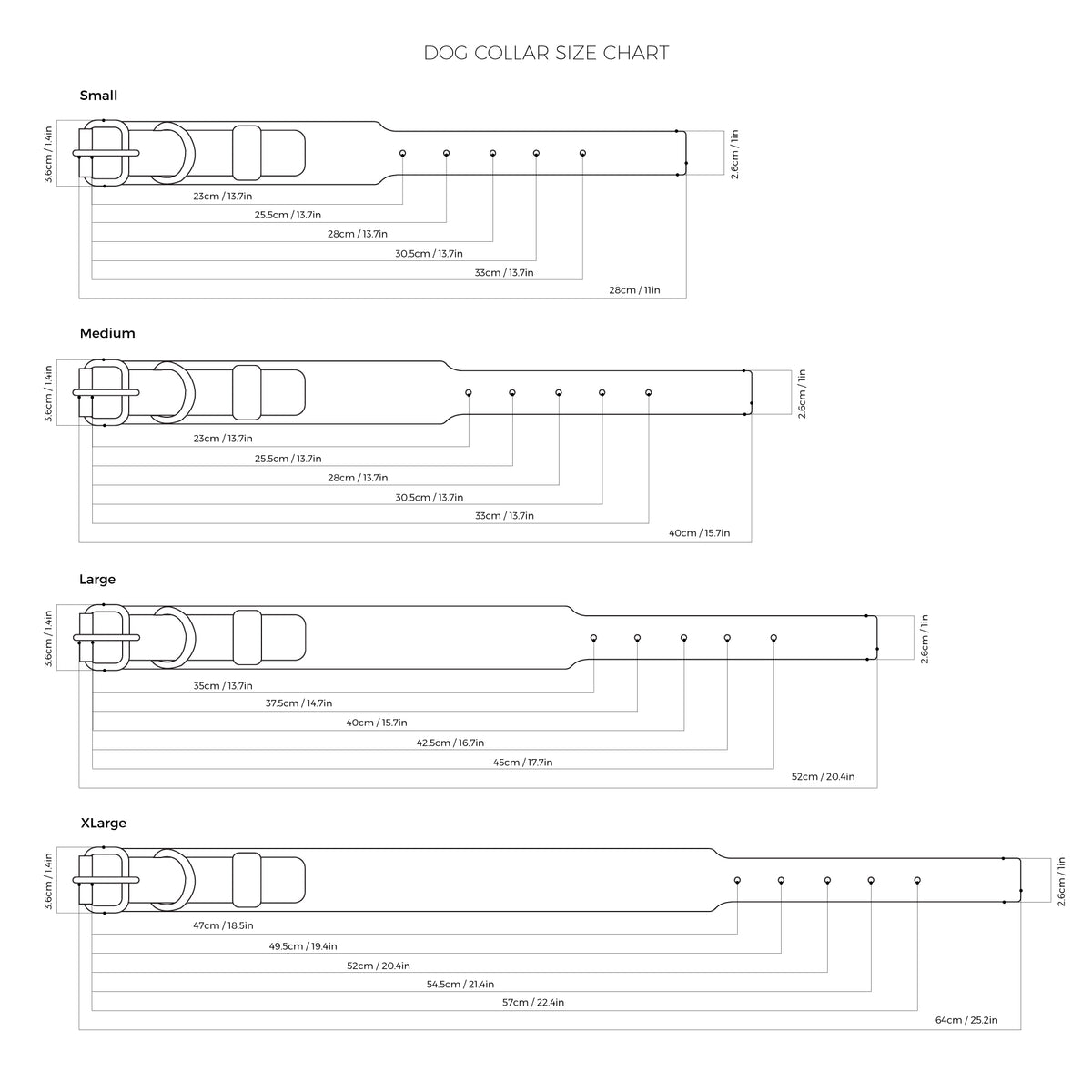 Dog collar size chart. Dog and Cat neck sizes. 