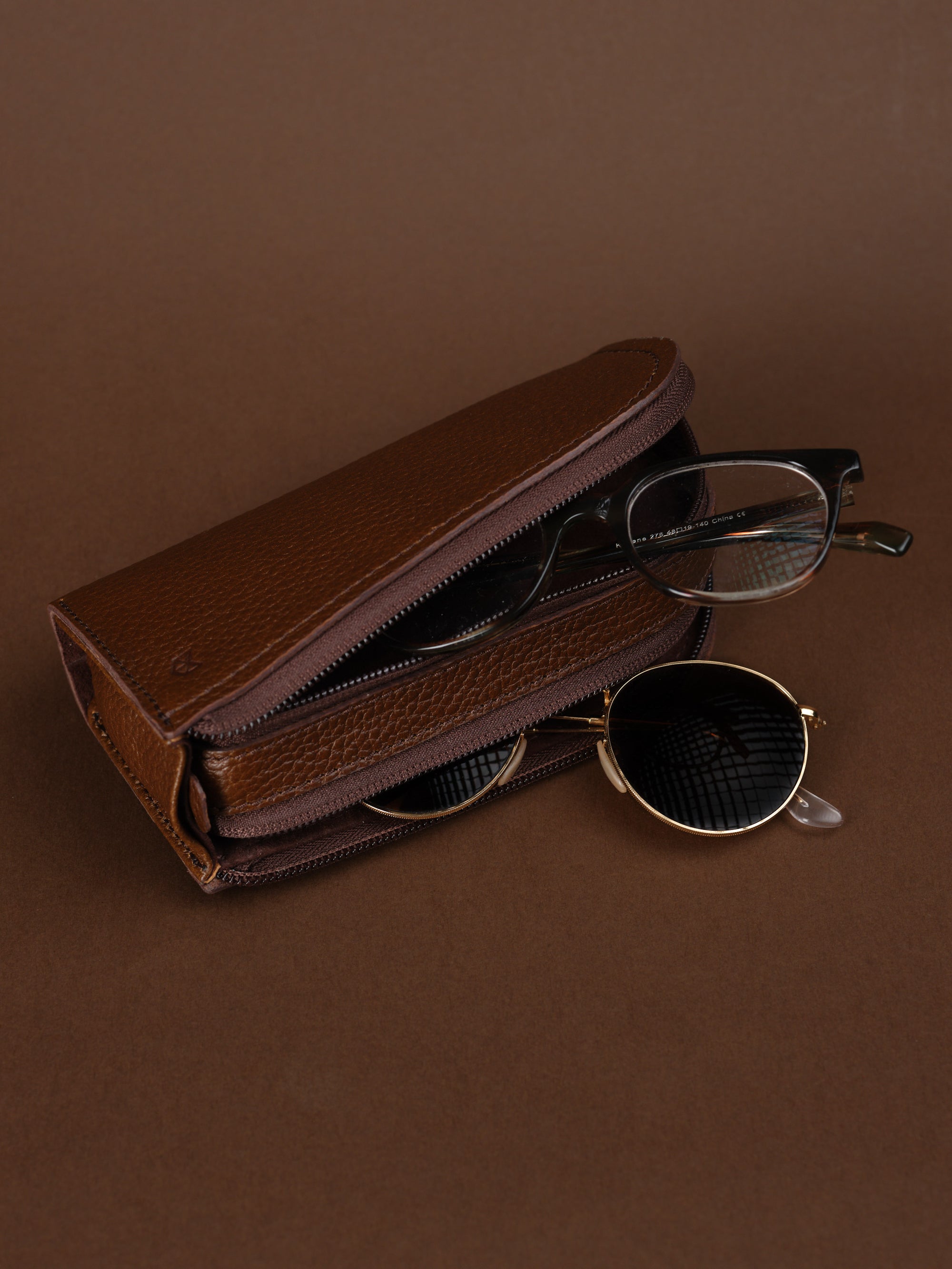 eyeglass cases hard shell brown by Capra Leather