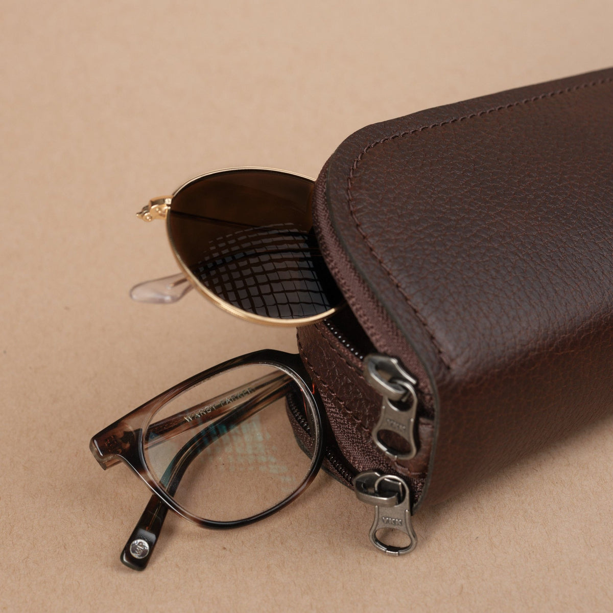 Ray ban case dark brown by Capra Leather