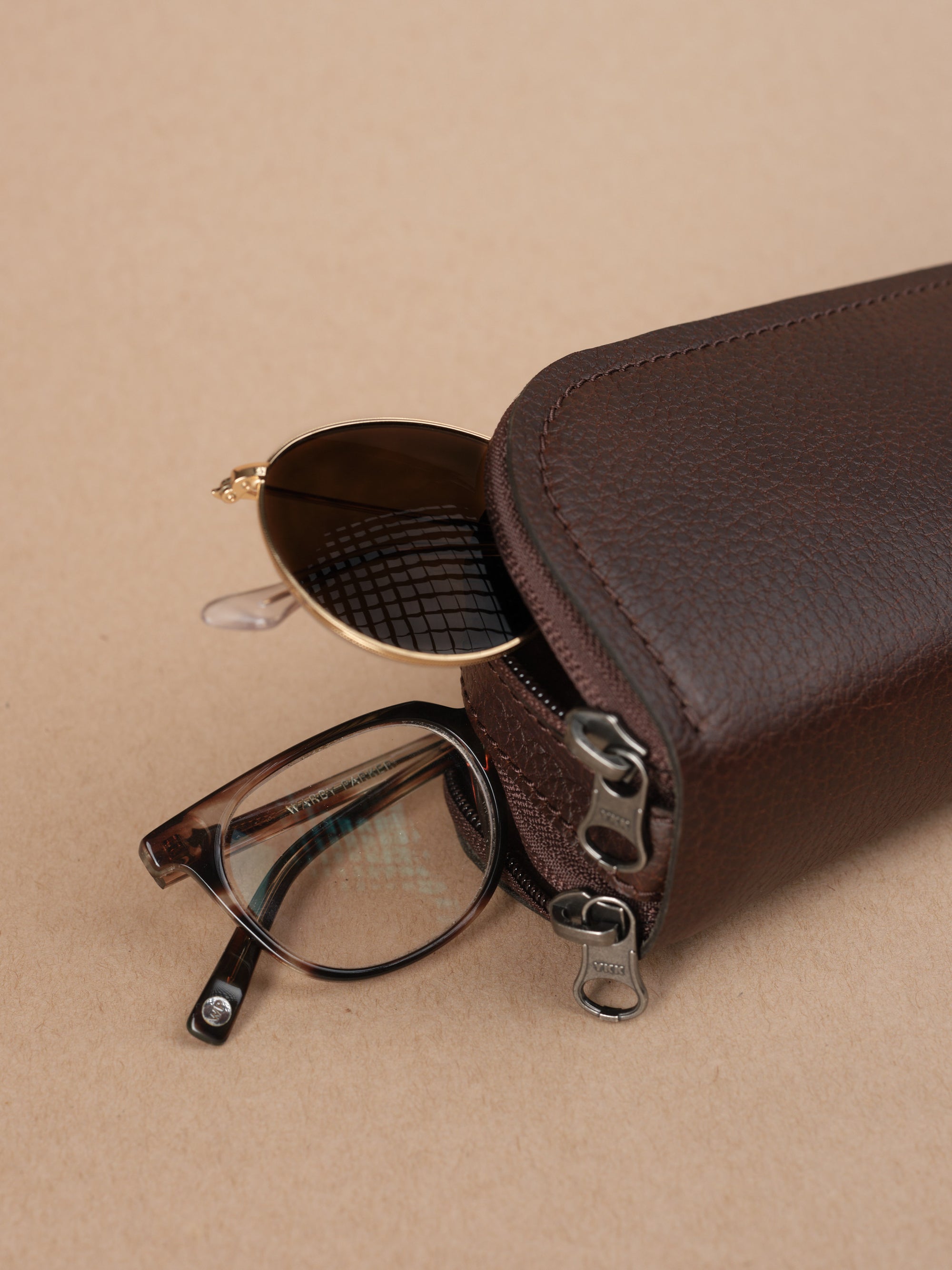 Ray ban case dark brown by Capra Leather