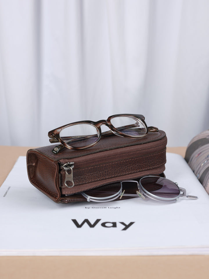 double glasses case dark brown by Capra Leather