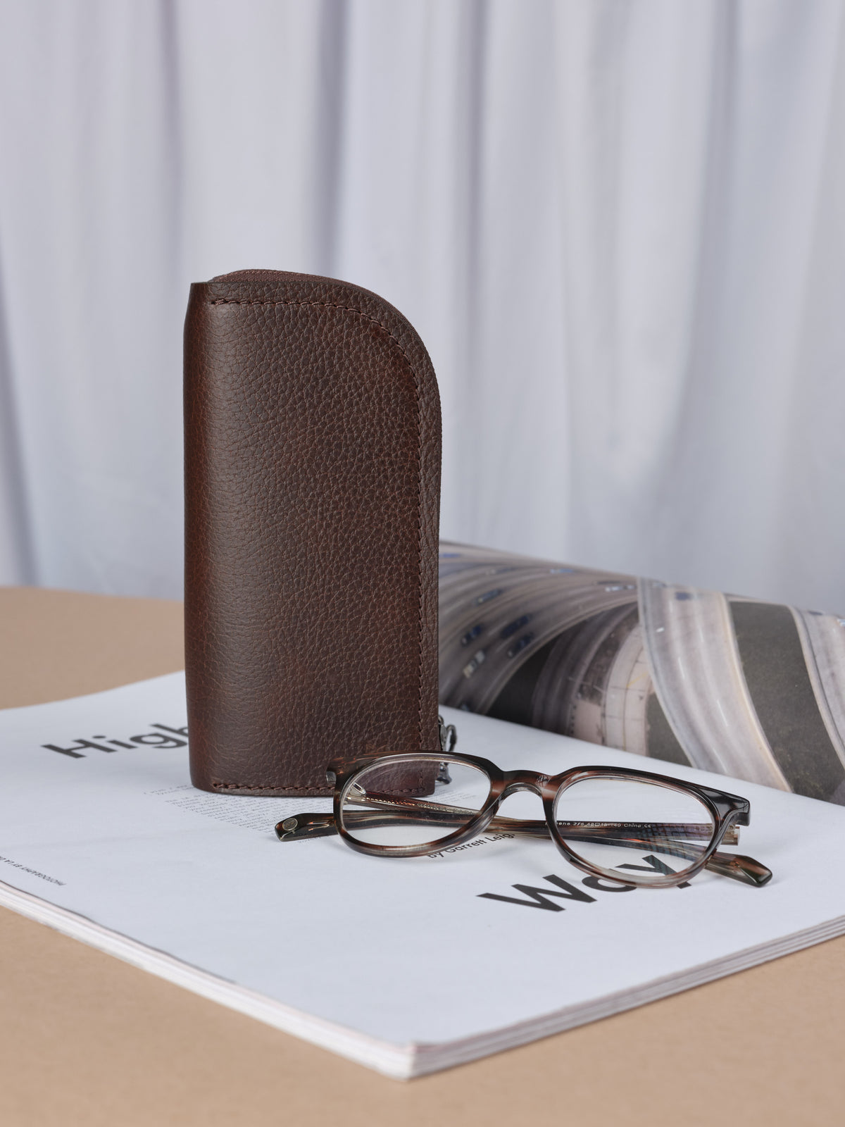 Handmade eyeglass case dark brown by Capra Leather