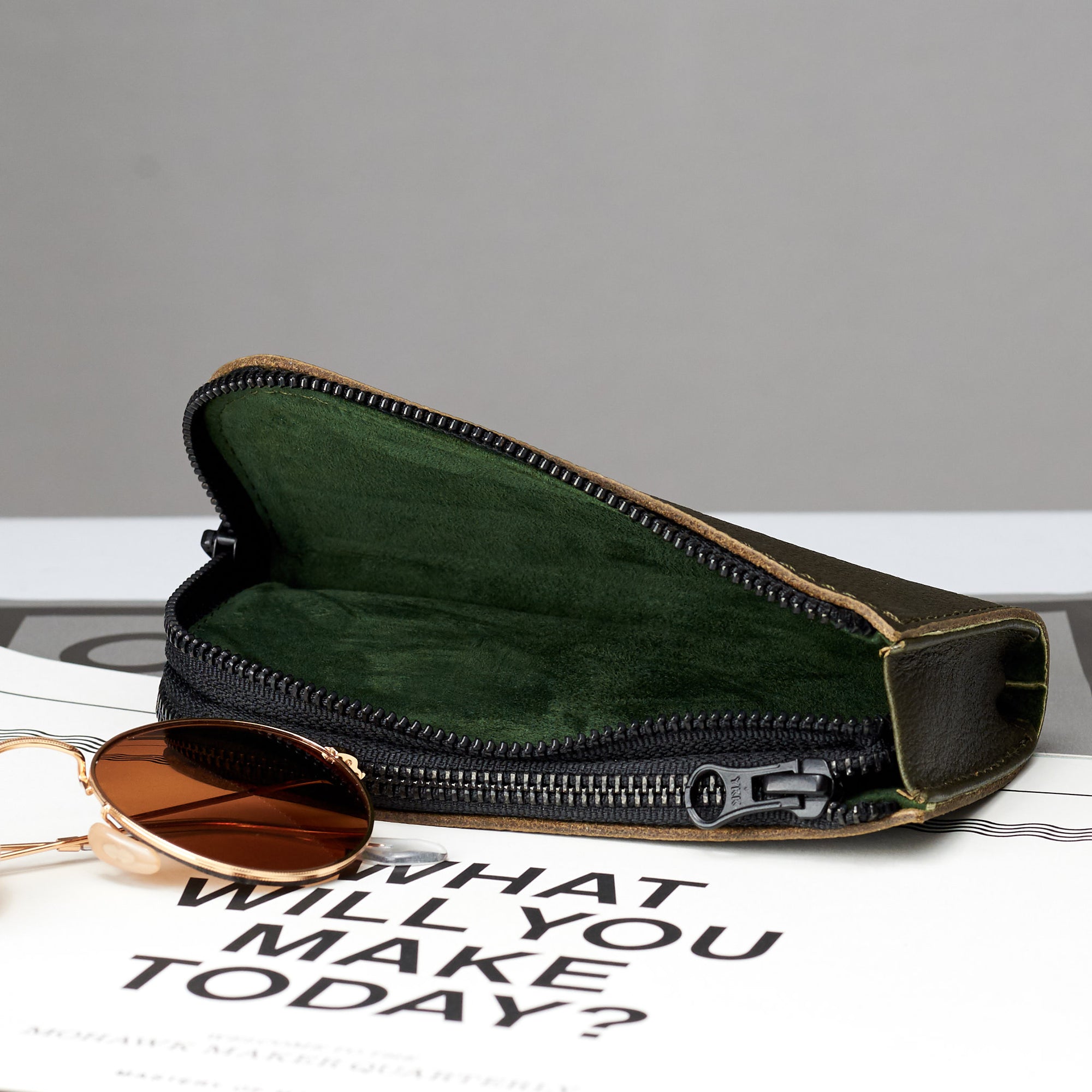 Suede detail interior glasses case by Capra Leather