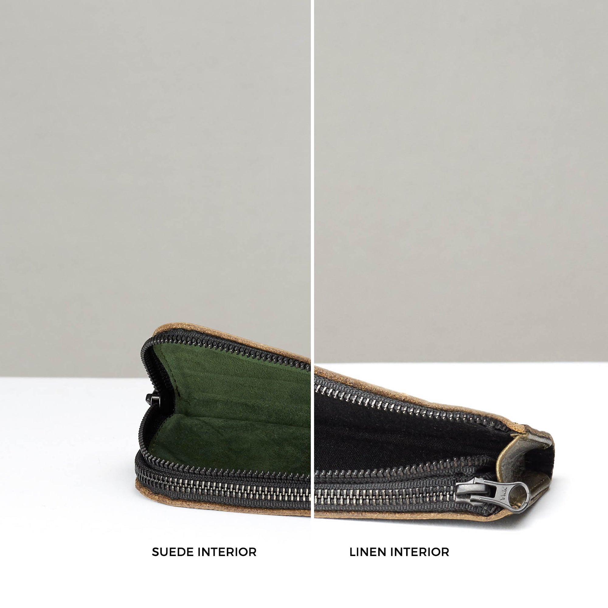 Suede and linen interior. Green Double glasses case by Capra Leather