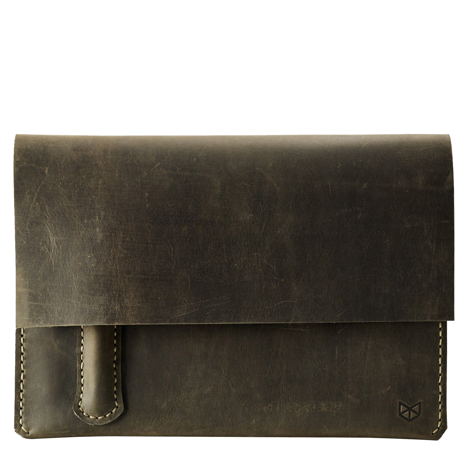 Green Pixelbook Chromebook leather sleeve with  pencil holder