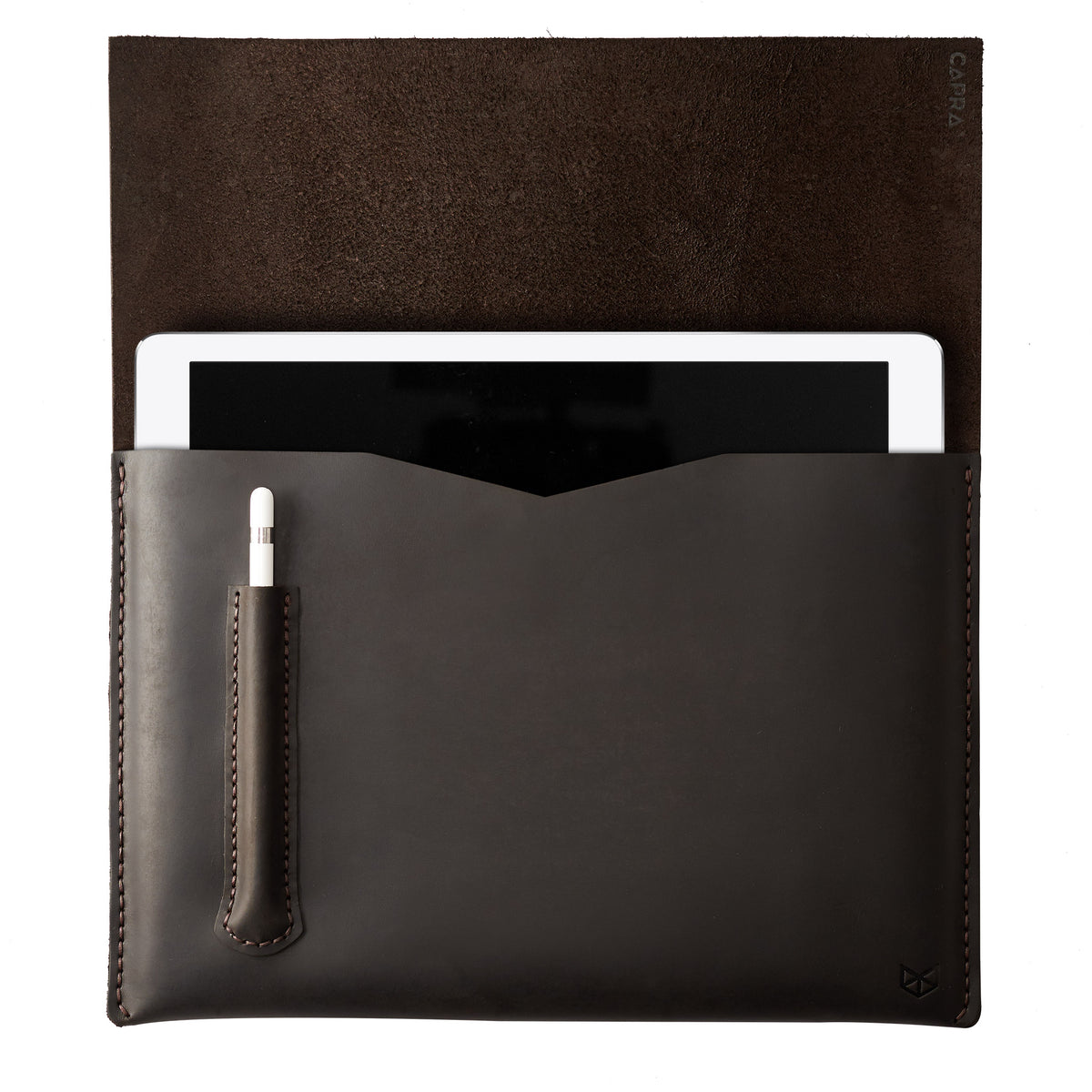 iPad Sleeve. iPad Leather Case Brown With Apple Pencil Holder by Capra Leather