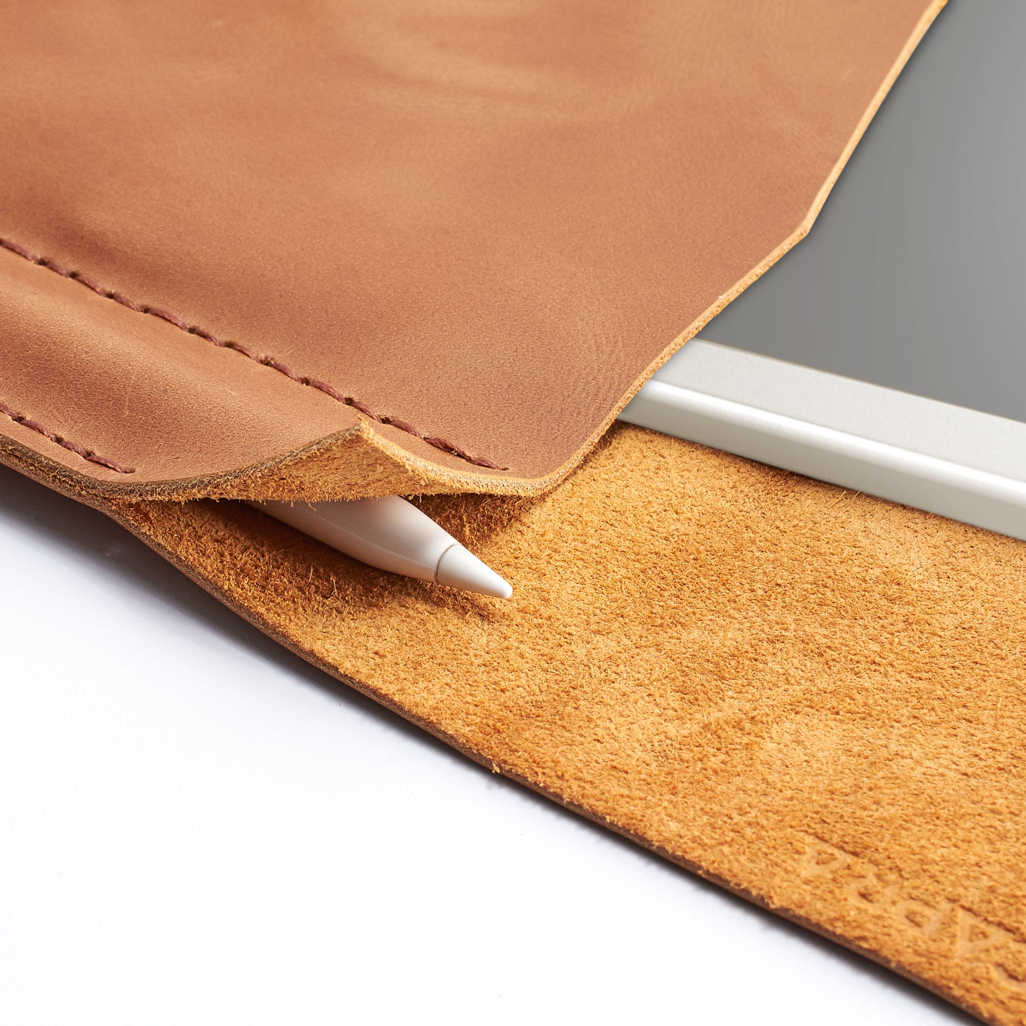 Marker holder. Light brown handcrafted leather reMarkable tablet case. Folio with Marker holder. Paper E-ink tablet minimalist sleeve design. 