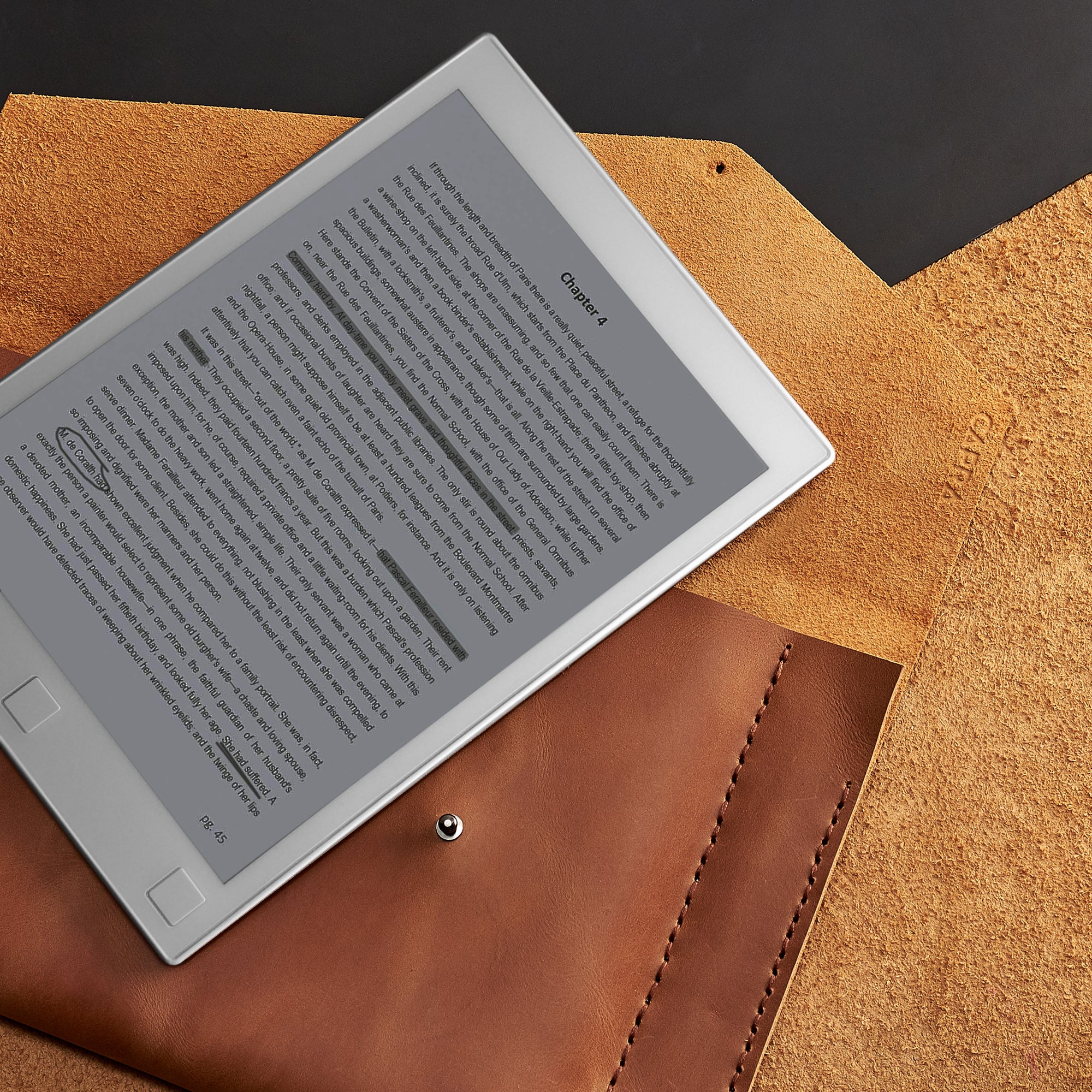 Soft interior. Light brown handcrafted leather reMarkable tablet case. Folio with Marker holder. Paper E-ink tablet minimalist sleeve design. 