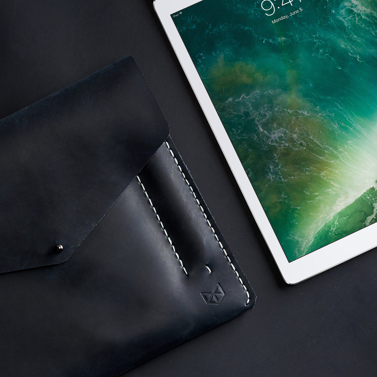 Mens case folio. Blue leather sleeve for Pixel Slate. Mens gifts