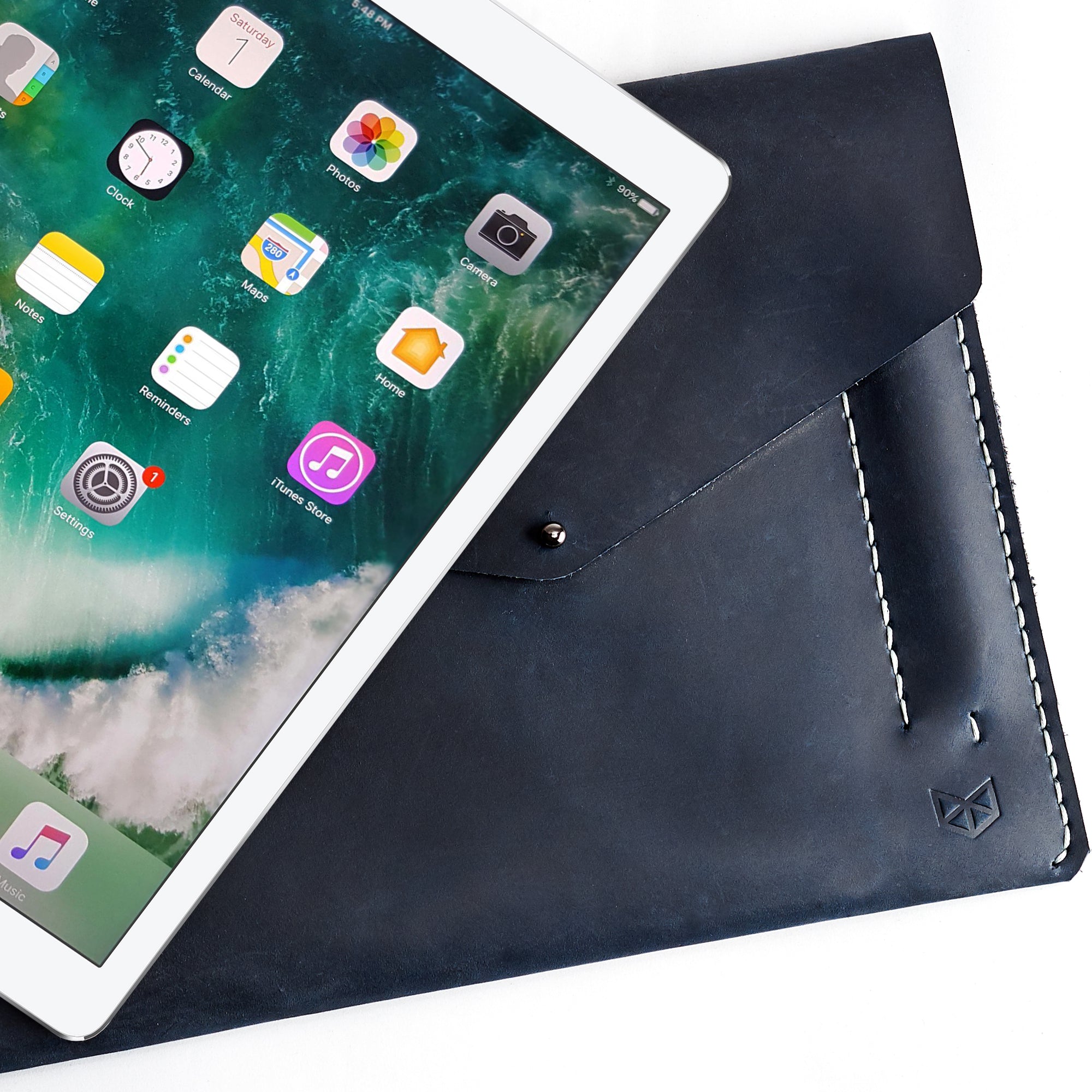 Unique Men Case. iPad Sleeve. iPad Leather Case Navy With Apple Pencil Holder by Capra Leather