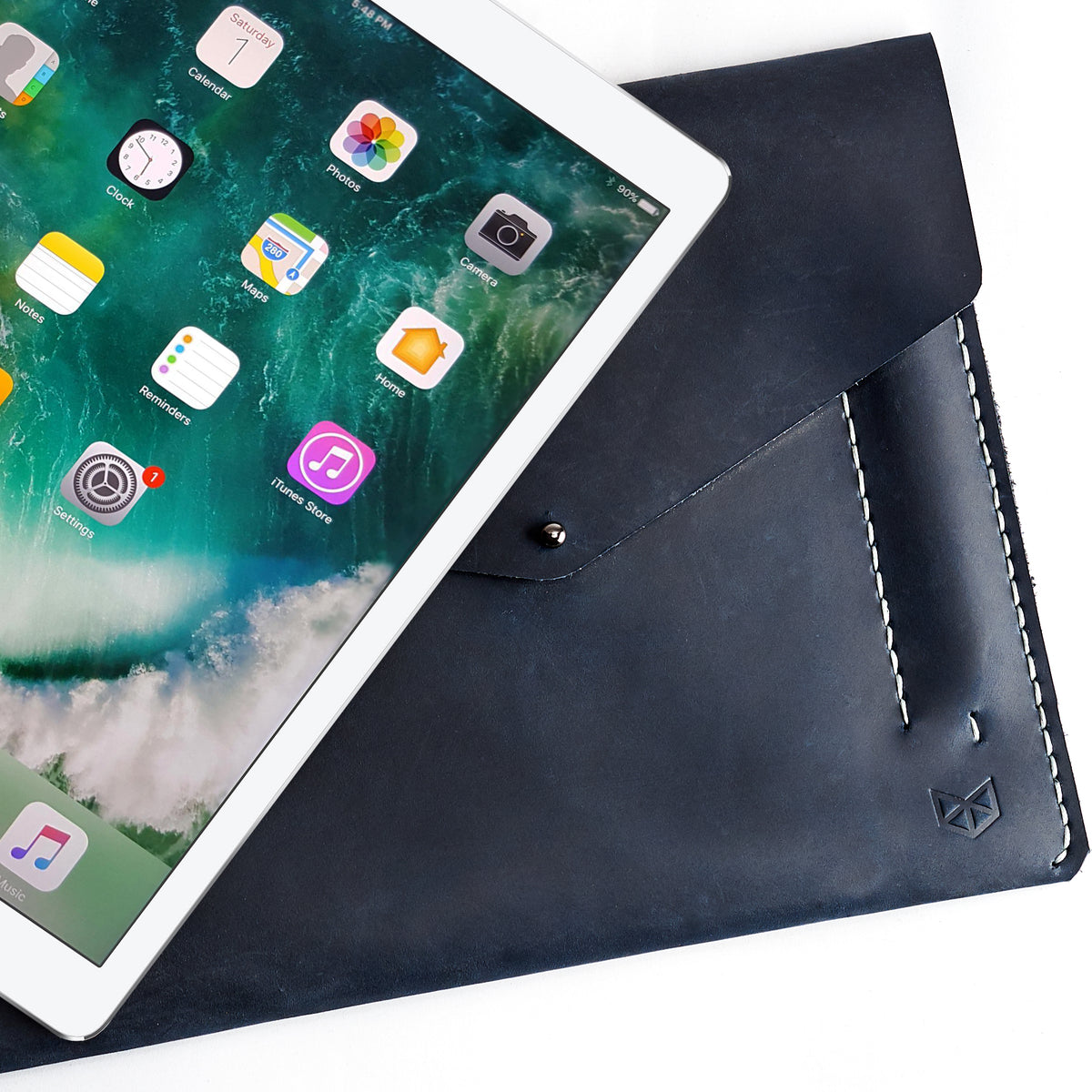 Unique mens case. Blue leather sleeve for Pixel Slate. Mens gifts