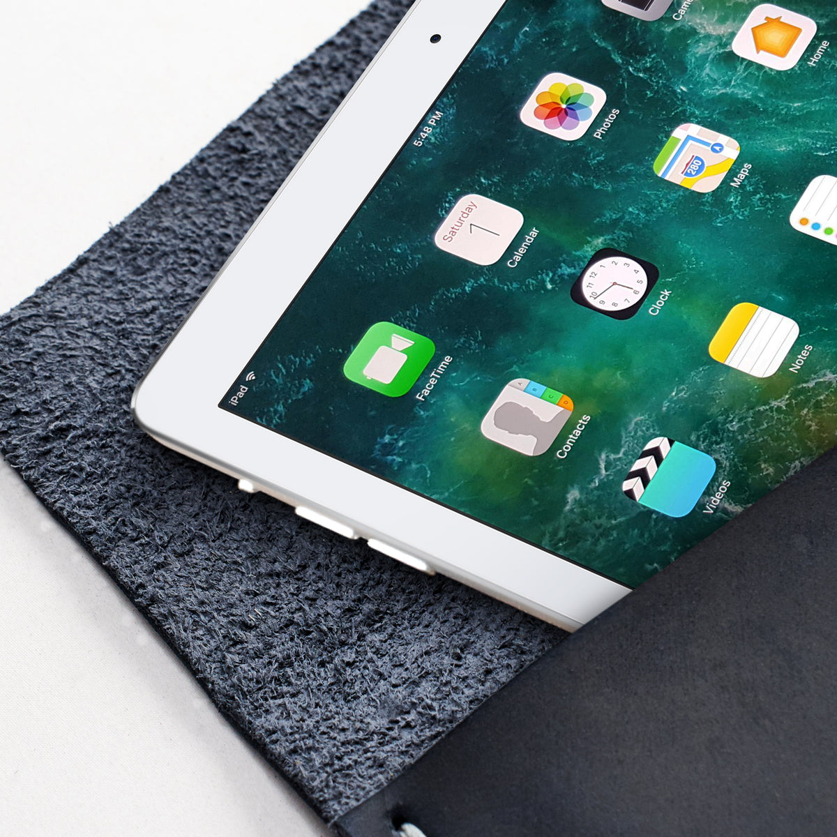 Apple accessories. Blue leather sleeve for Pixel Slate. Mens gifts