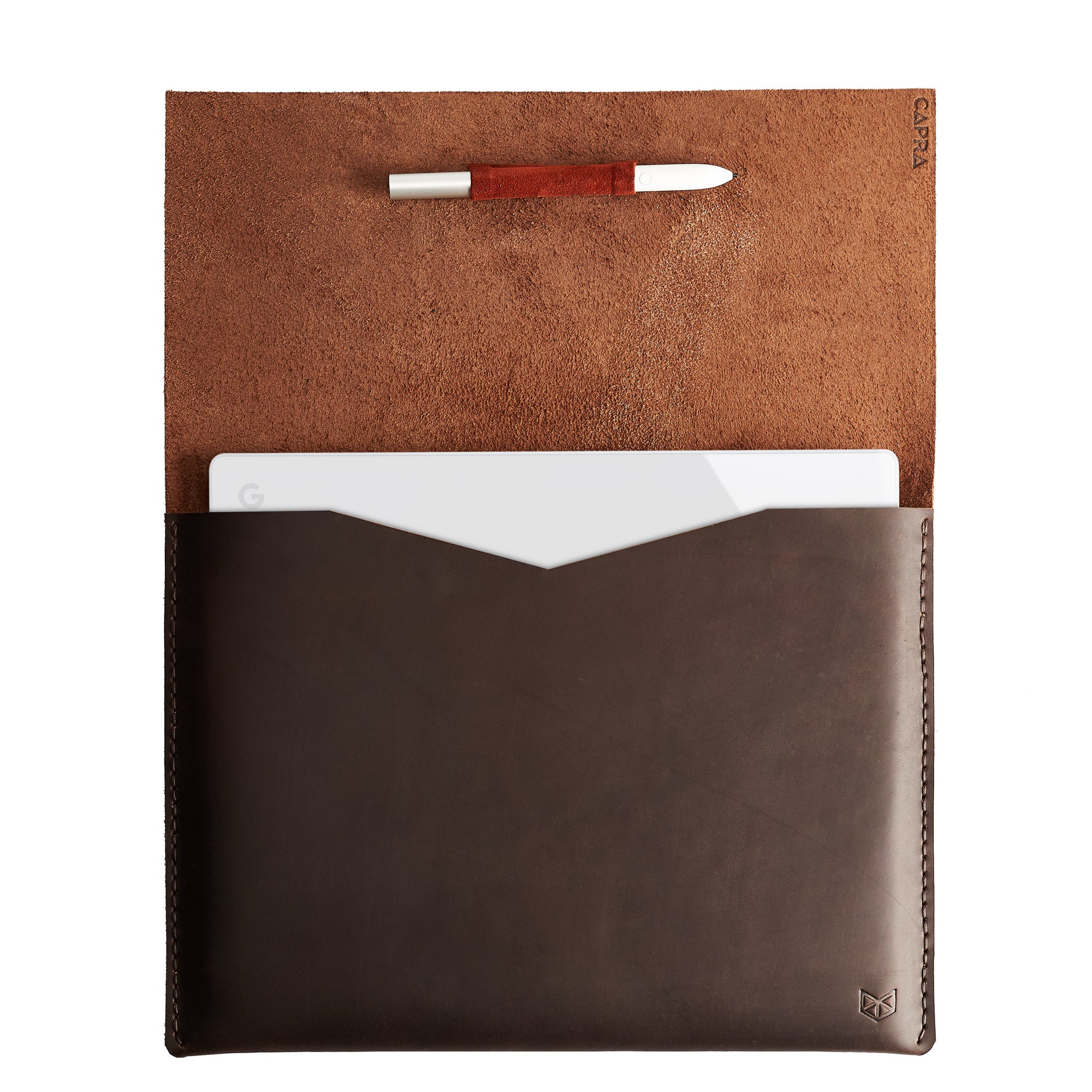 Open. Leather Google Pixelbook Sleeve brown Case, Google laptop mens folio