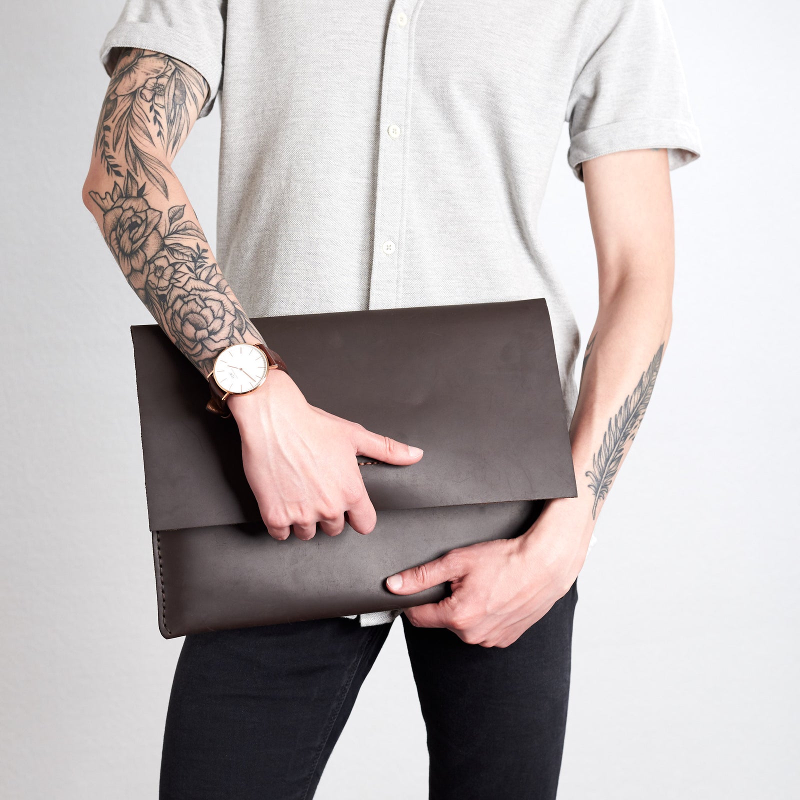 Style Front View. iPad Sleeve. Leather Case Brown for iPad by Capra Leather